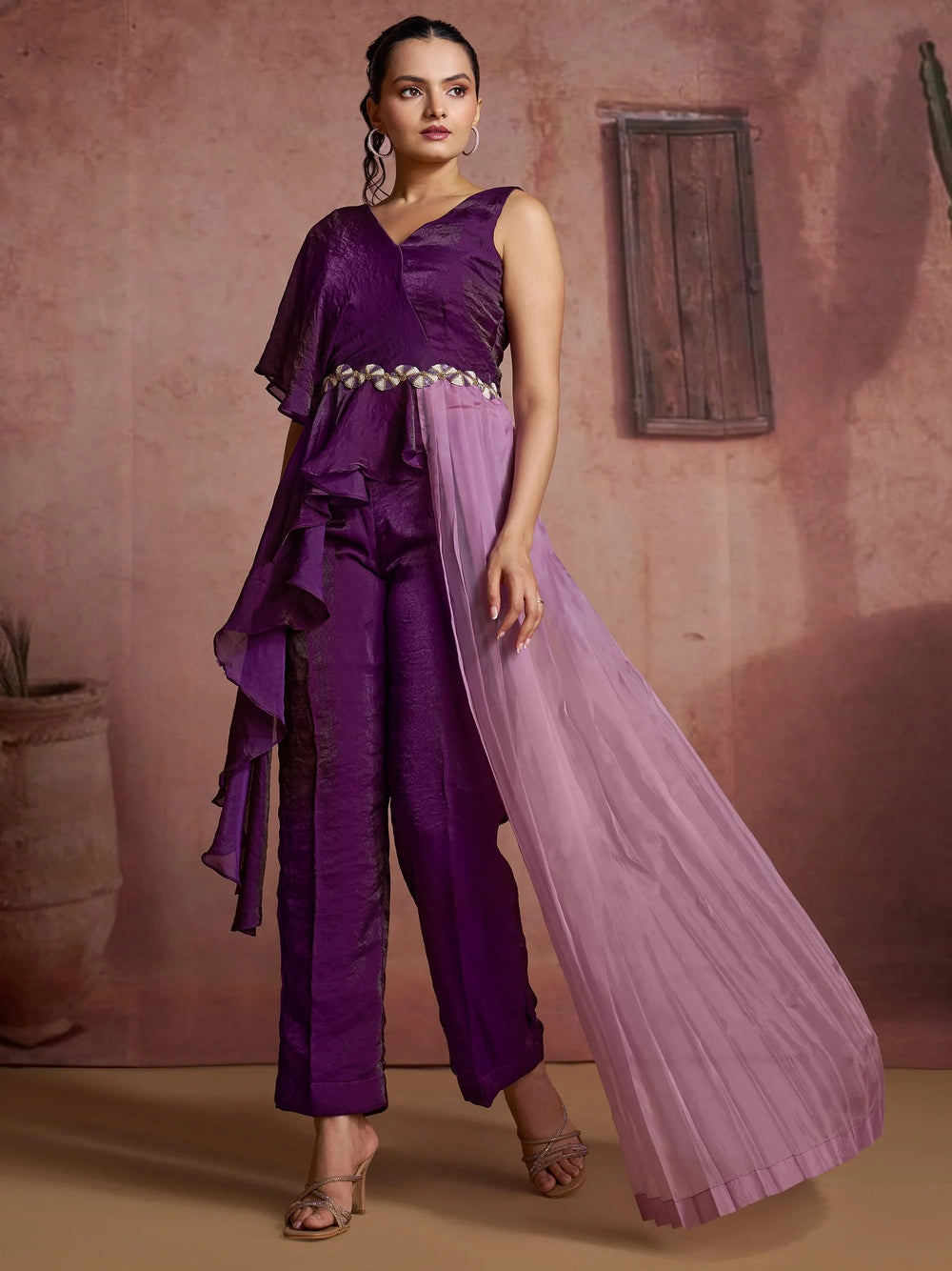 Wine Fantastic Digital Printed Muslin Silk Party Wear Co-Ord Set