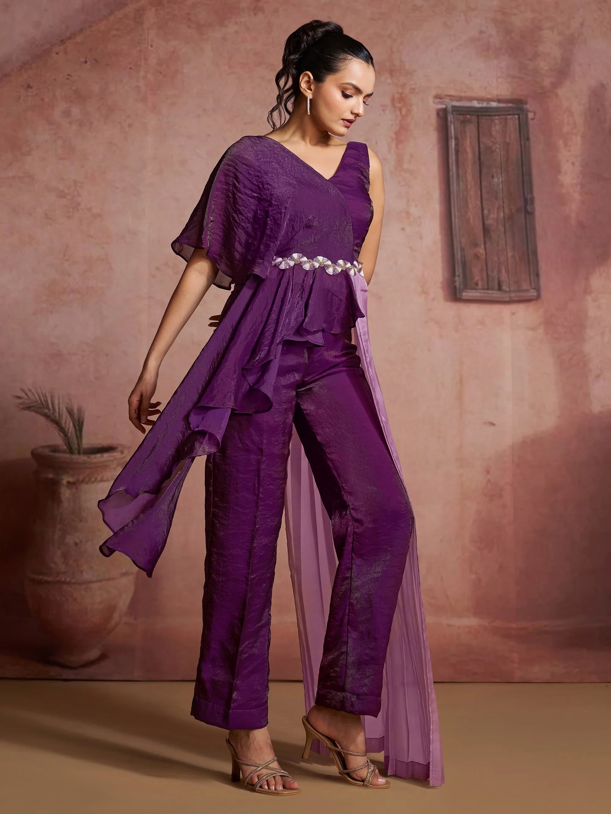 Wine Fantastic Digital Printed Muslin Silk Party Wear Co-Ord Set