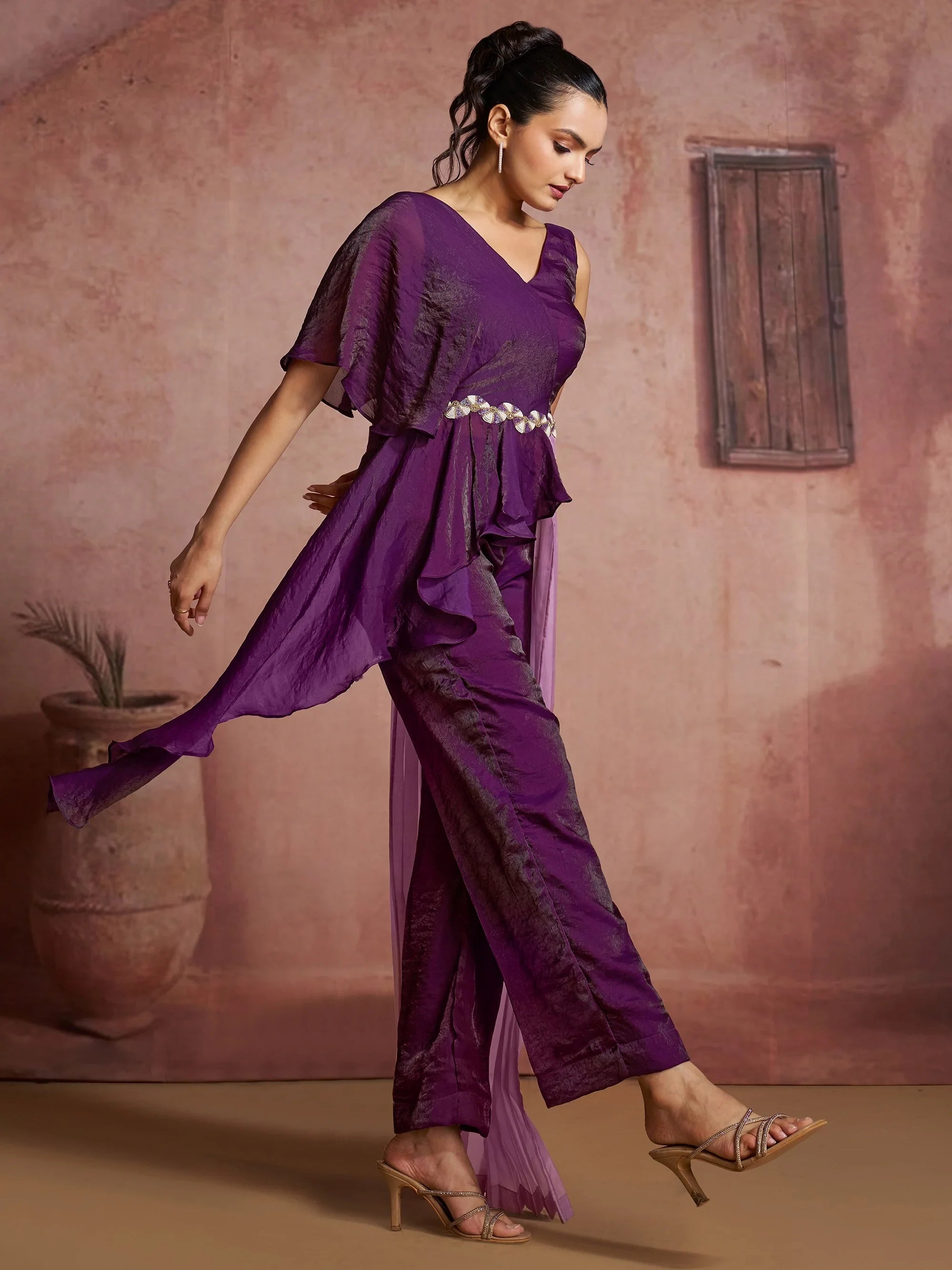Wine Fantastic Digital Printed Muslin Silk Party Wear Co-Ord Set