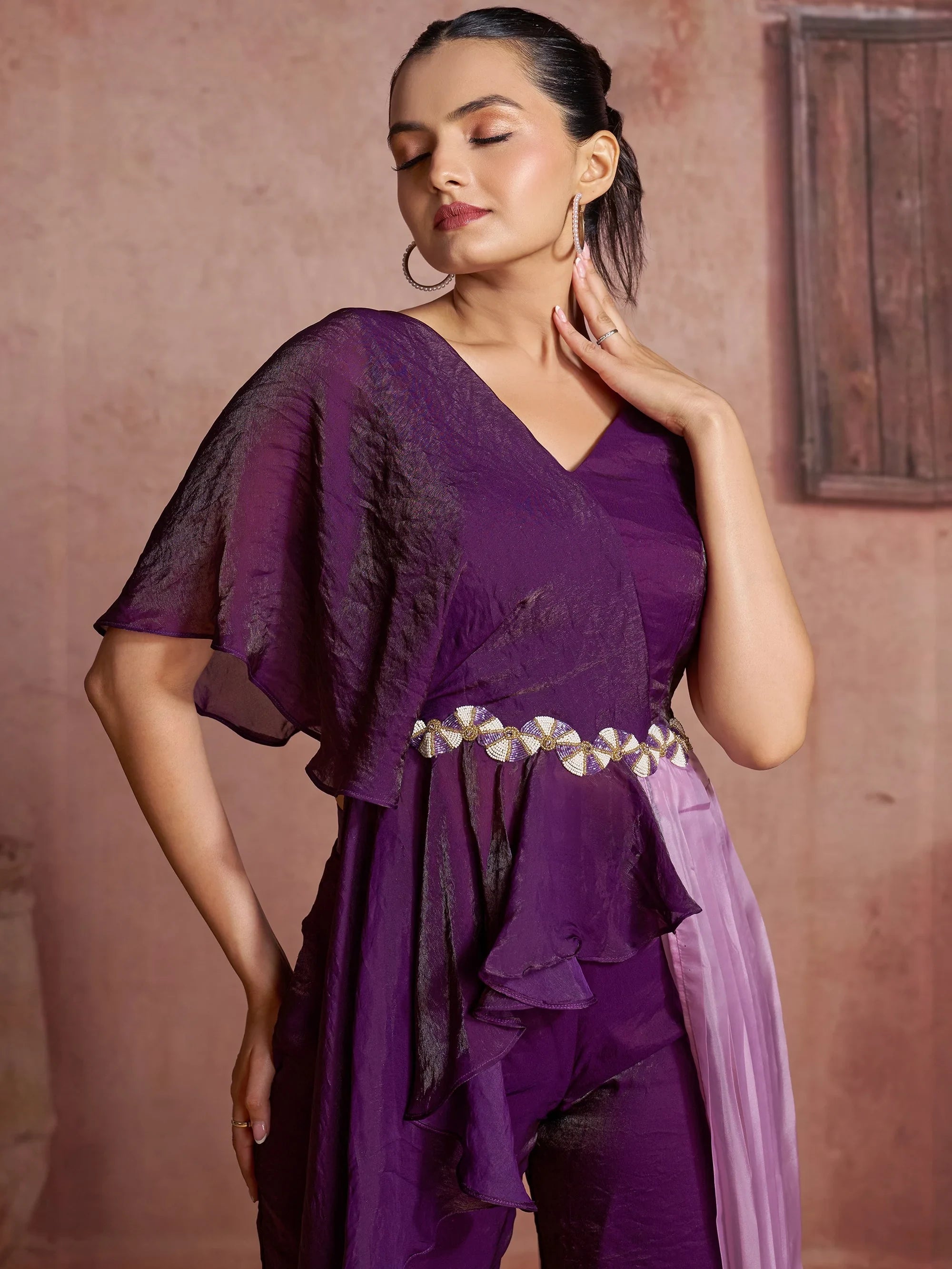 Wine Fantastic Digital Printed Muslin Silk Party Wear Co-Ord Set