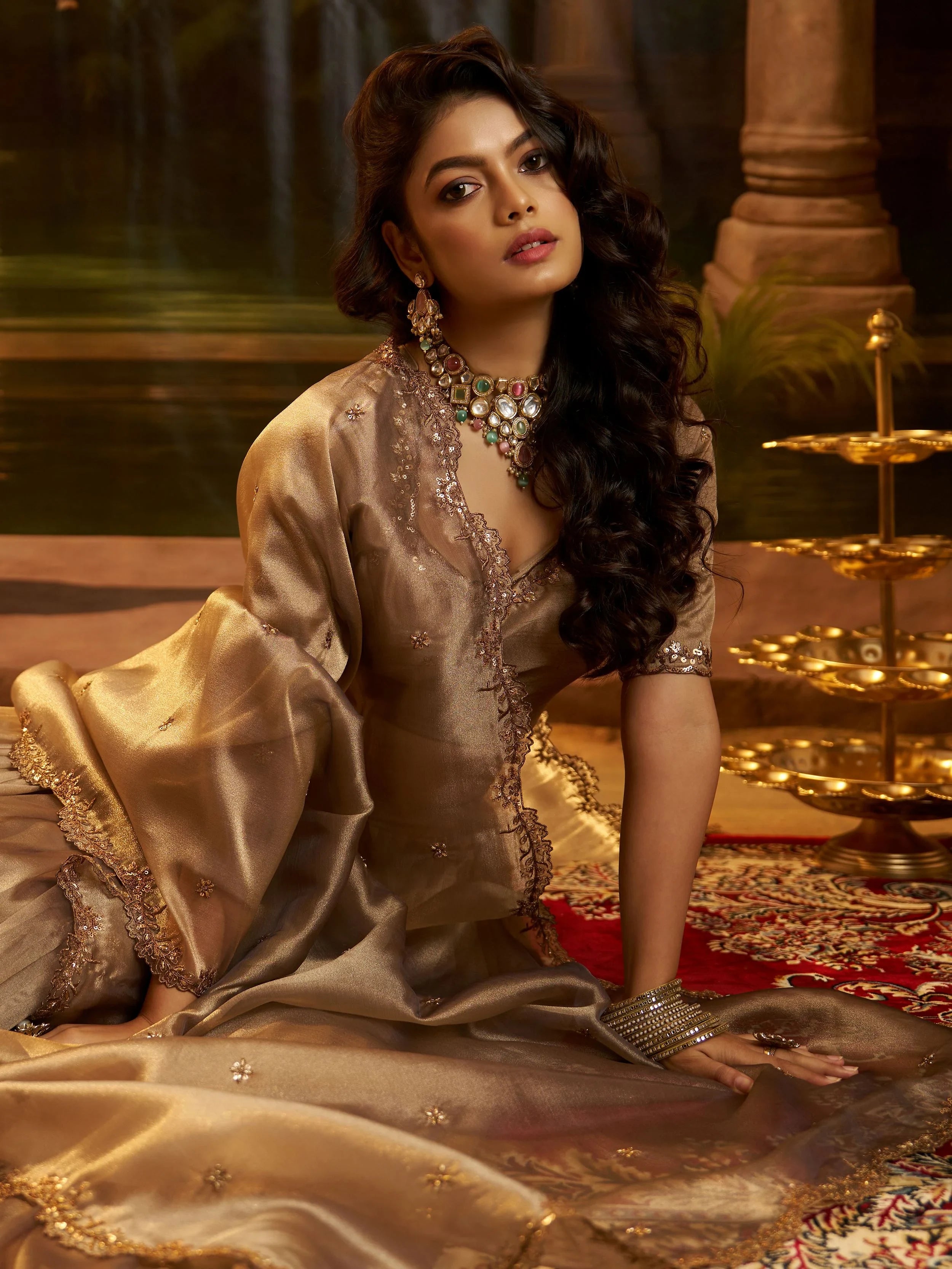 Brown Sequins Organza Wedding Wear Lehenga Choli for Women