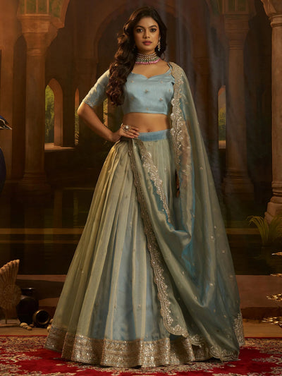 Blue Dori Embroidered Organza Wedding Wear Lehenga Choli for Women