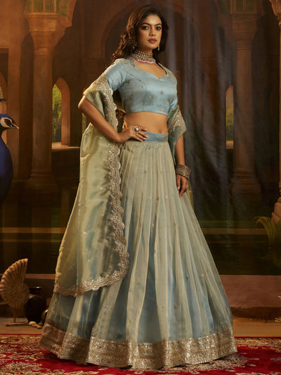 Blue Dori Embroidered Organza Wedding Wear Lehenga Choli for Women