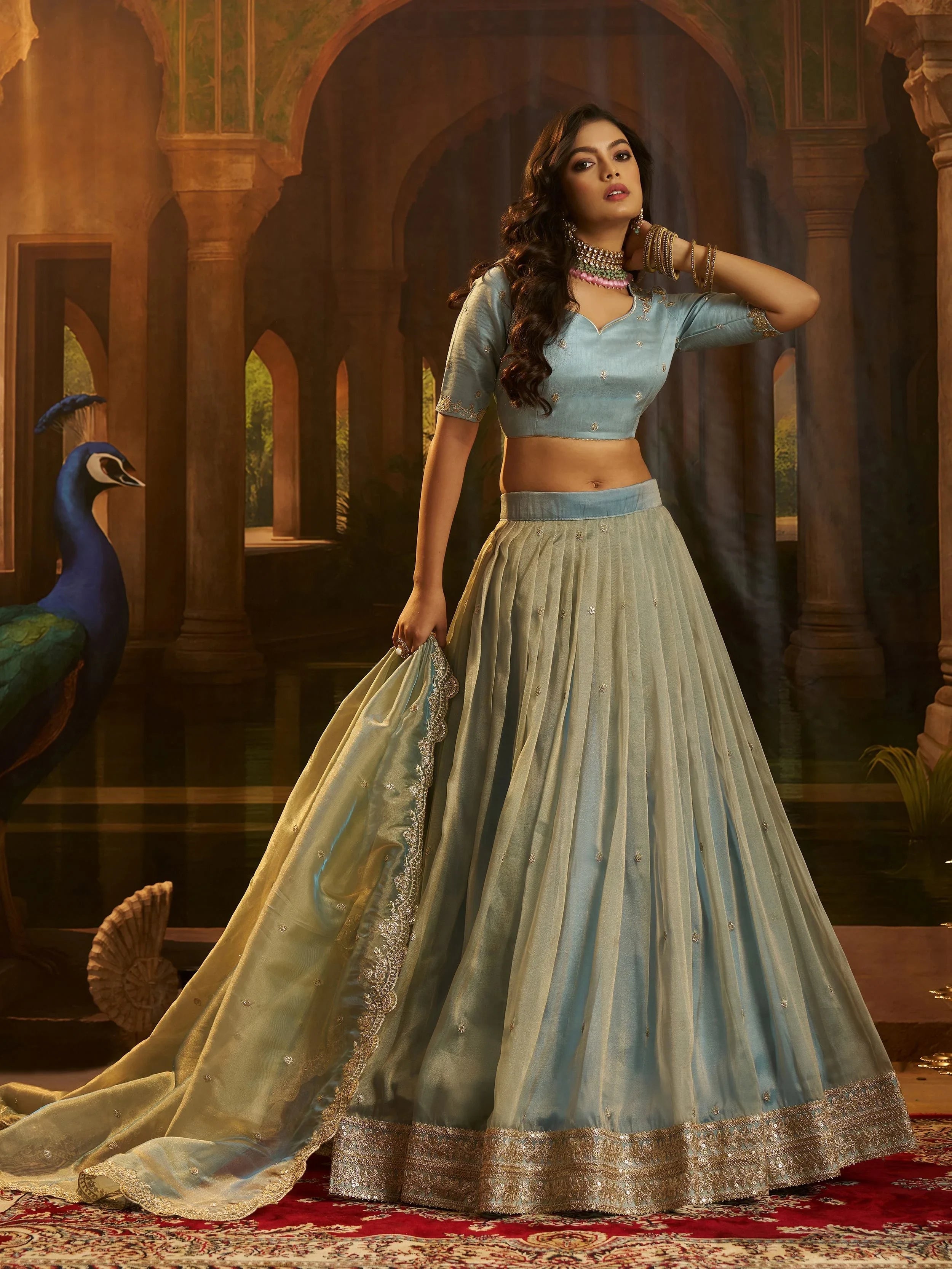 Blue Dori Embroidered Organza Wedding Wear Lehenga Choli for Women