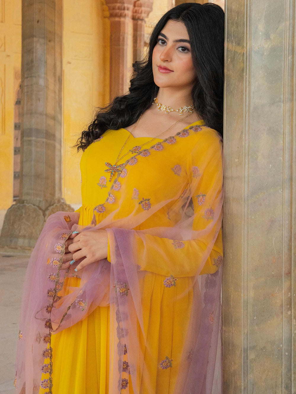 Yellow Radiant Sequins Georgette Wedding Wear Gown With Dupatta for Women