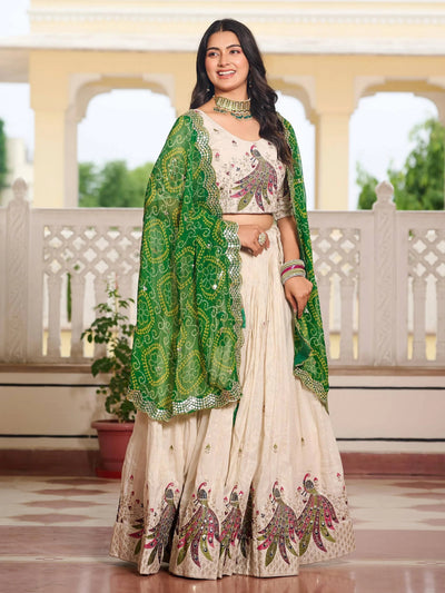 Green Ravishing Pure Tissue Silk Sequins Work Lehenga Choli for Women