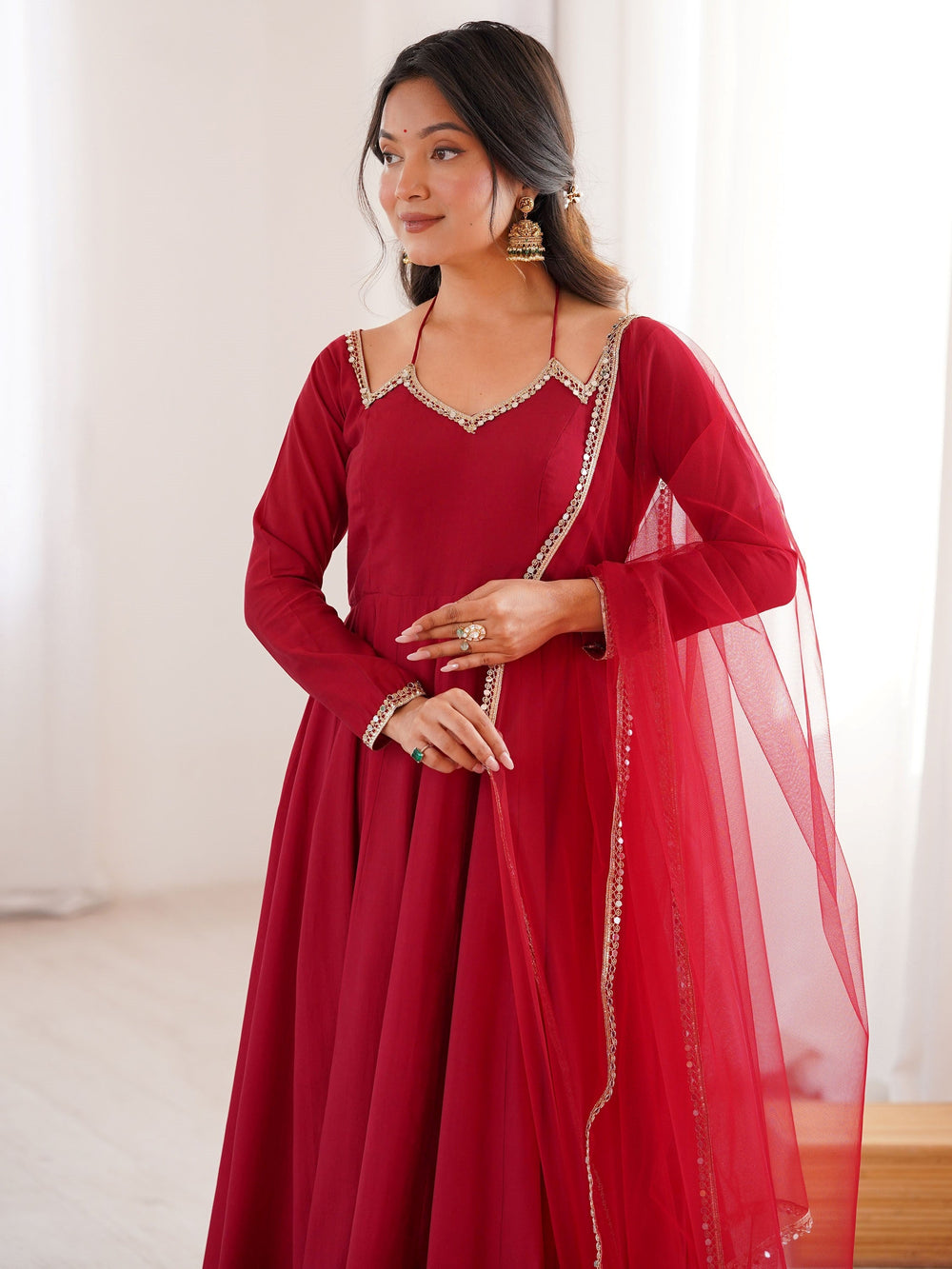 Maroon Georgette Festival Wear Gown With Dupatta for Women