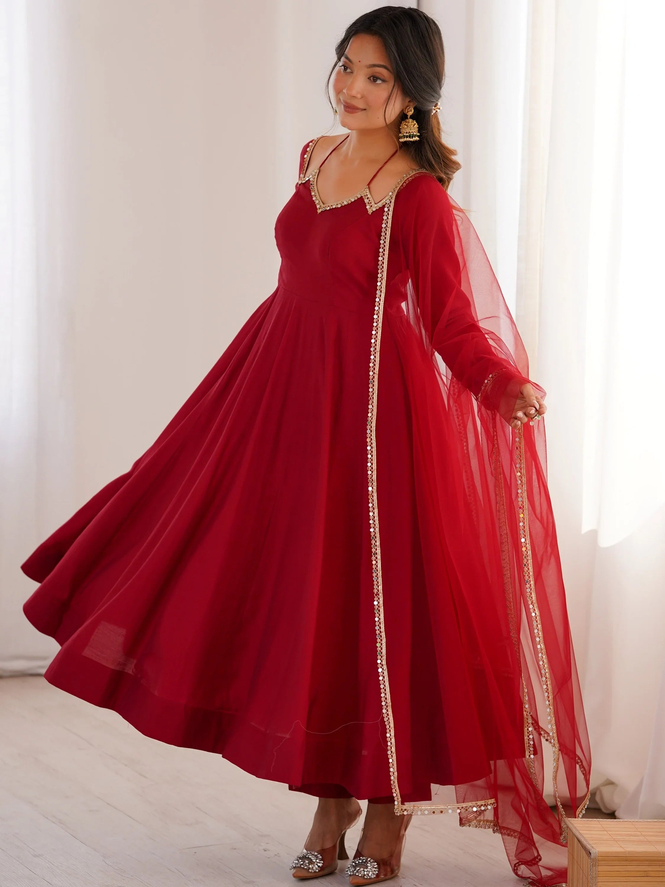 Red Stunning Georgette Wedding Wear Anarakali Suit