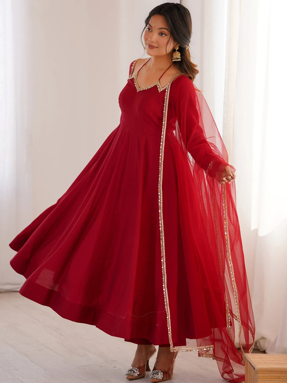 Red Stunning Georgette Wedding Wear Anarakali Suit
