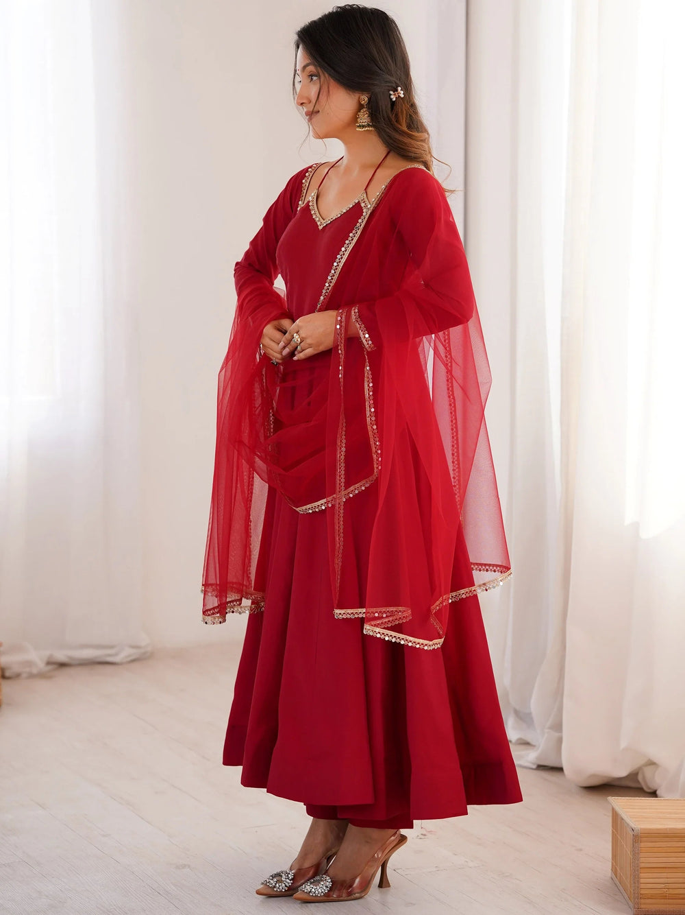 Red Stunning Georgette Wedding Wear Anarakali Suit