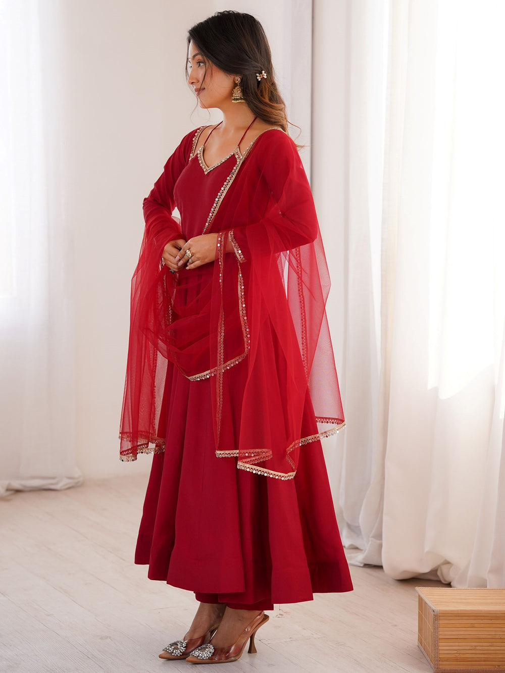Maroon Georgette Festival Wear Gown With Dupatta for Women