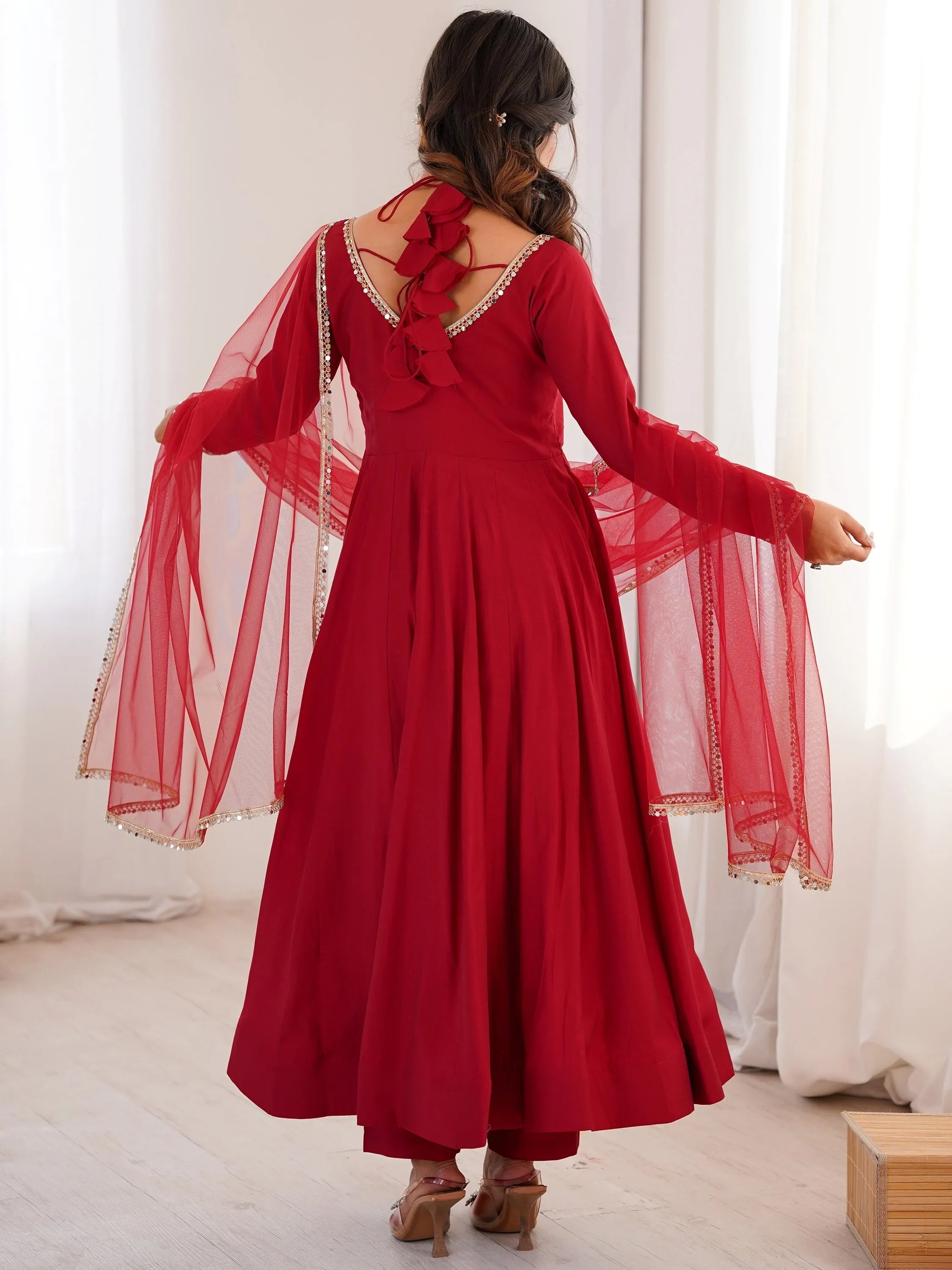 Red Stunning Georgette Wedding Wear Anarakali Suit