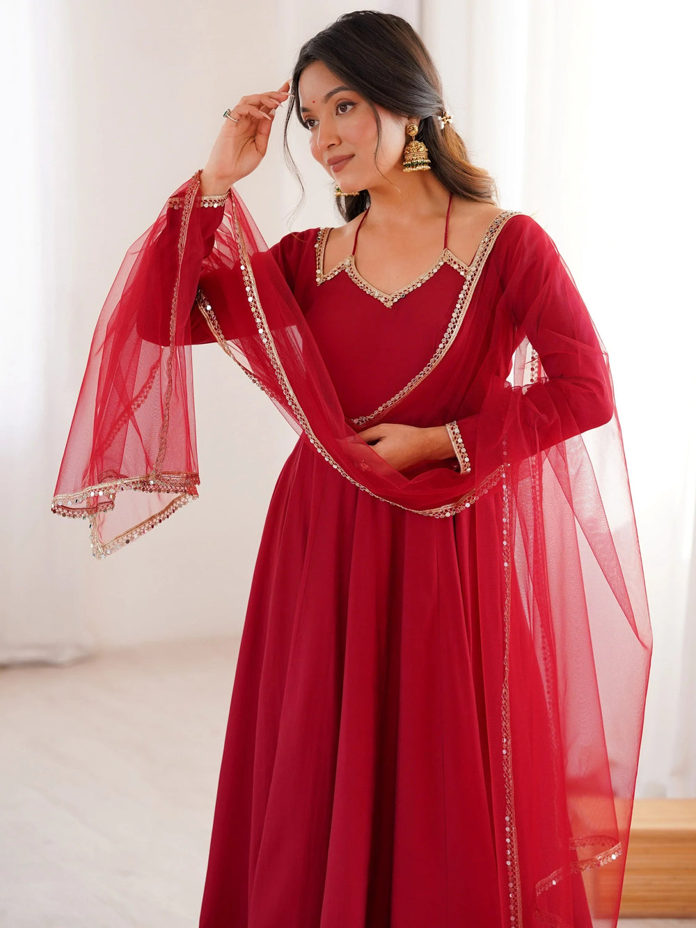 Red Stunning Georgette Wedding Wear Anarakali Suit