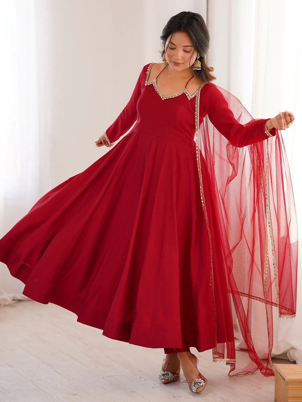 Red Stunning Georgette Wedding Wear Anarakali Suit