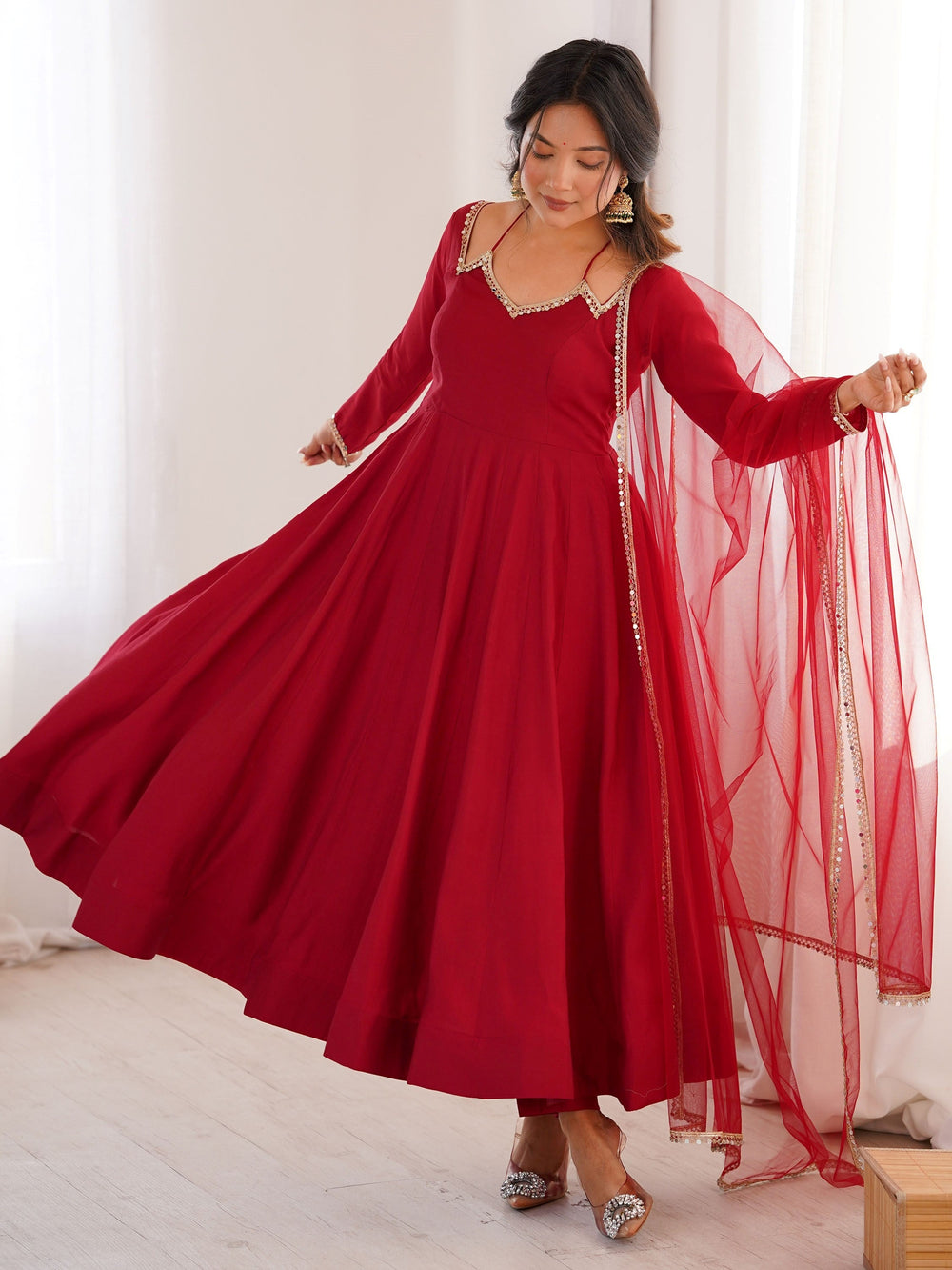 Maroon Georgette Festival Wear Gown With Dupatta for Women