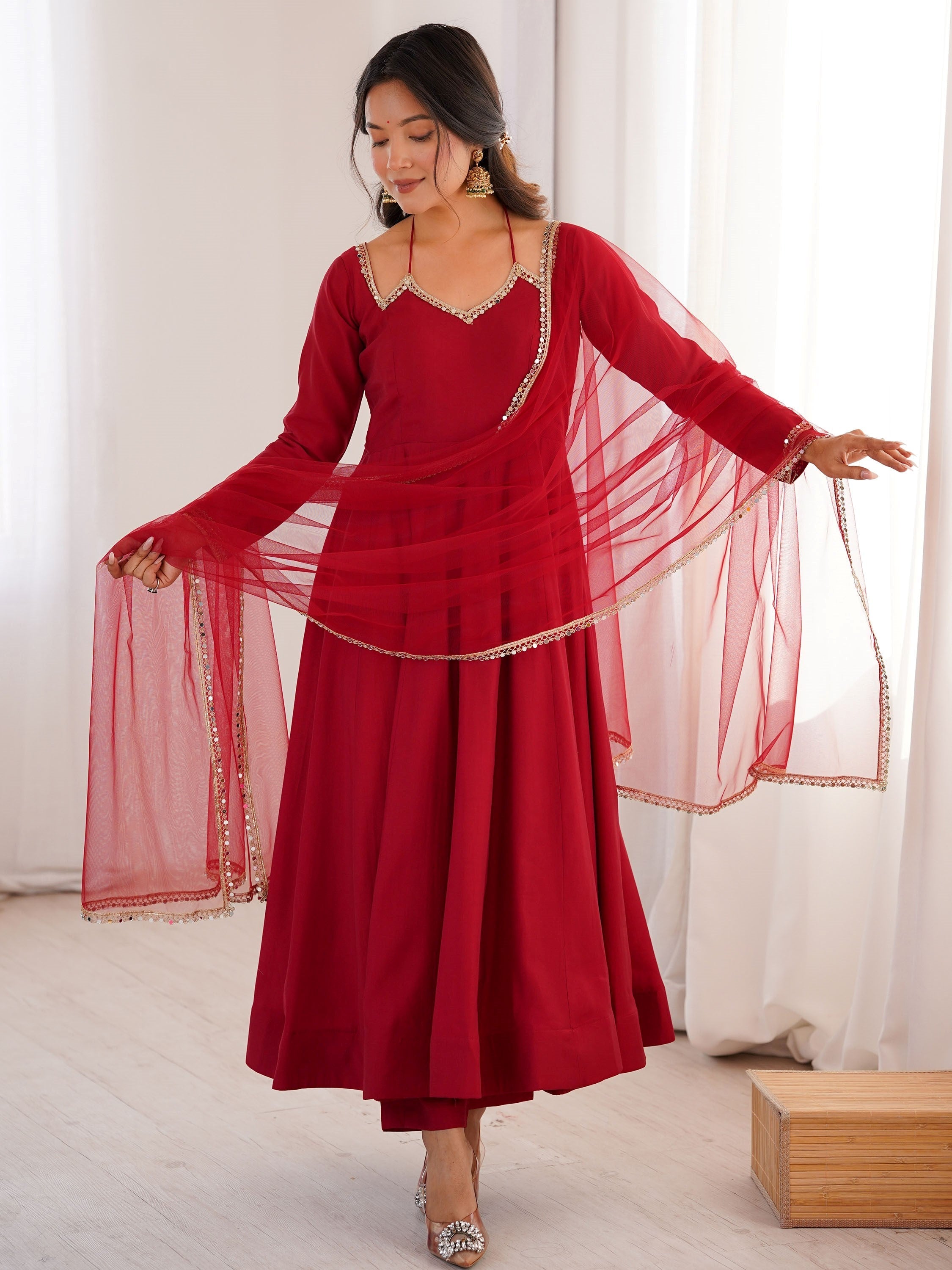 Maroon Georgette Festival Wear Gown With Dupatta for Women
