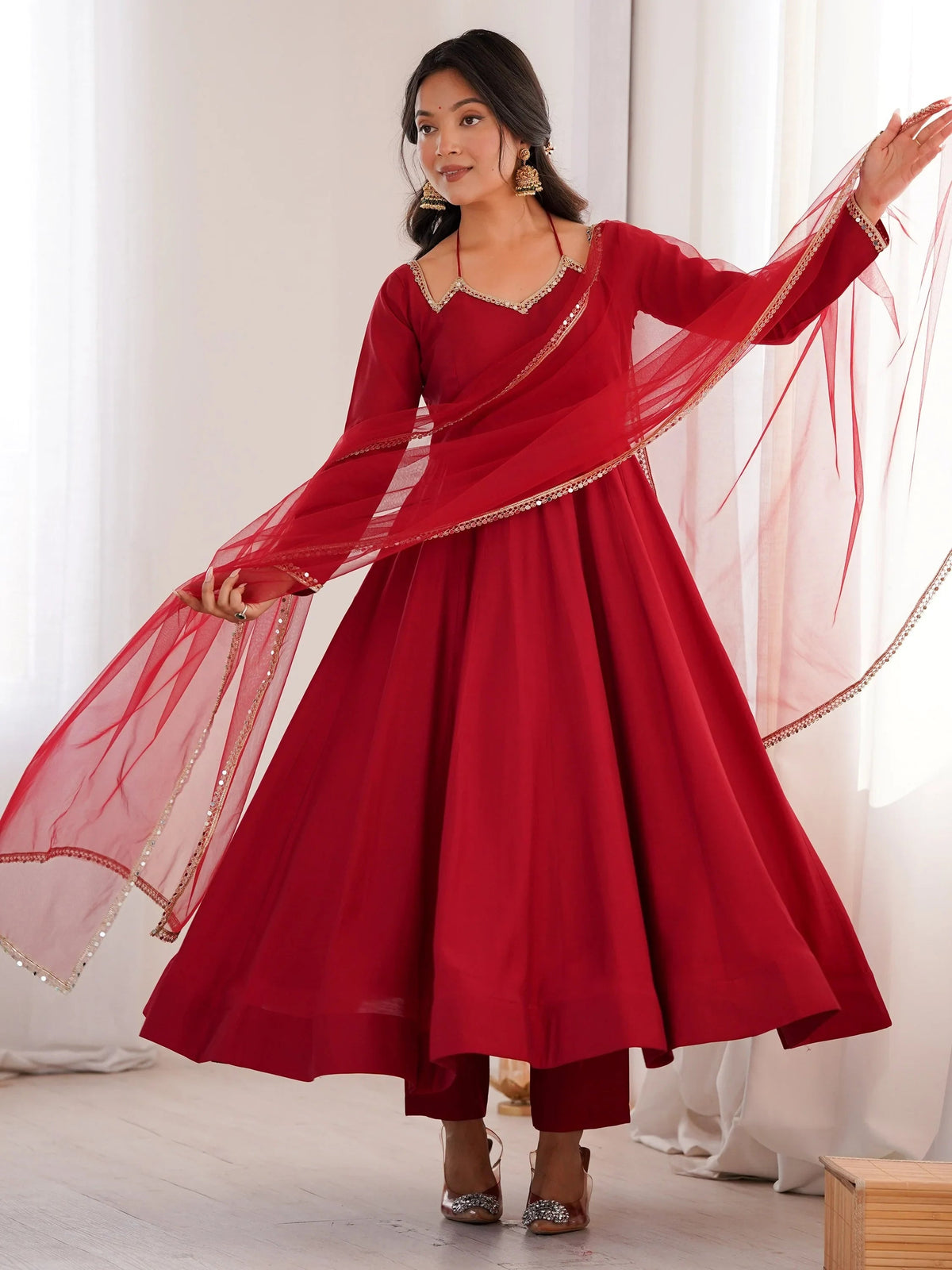 Red Stunning Georgette Wedding Wear Anarakali Suit