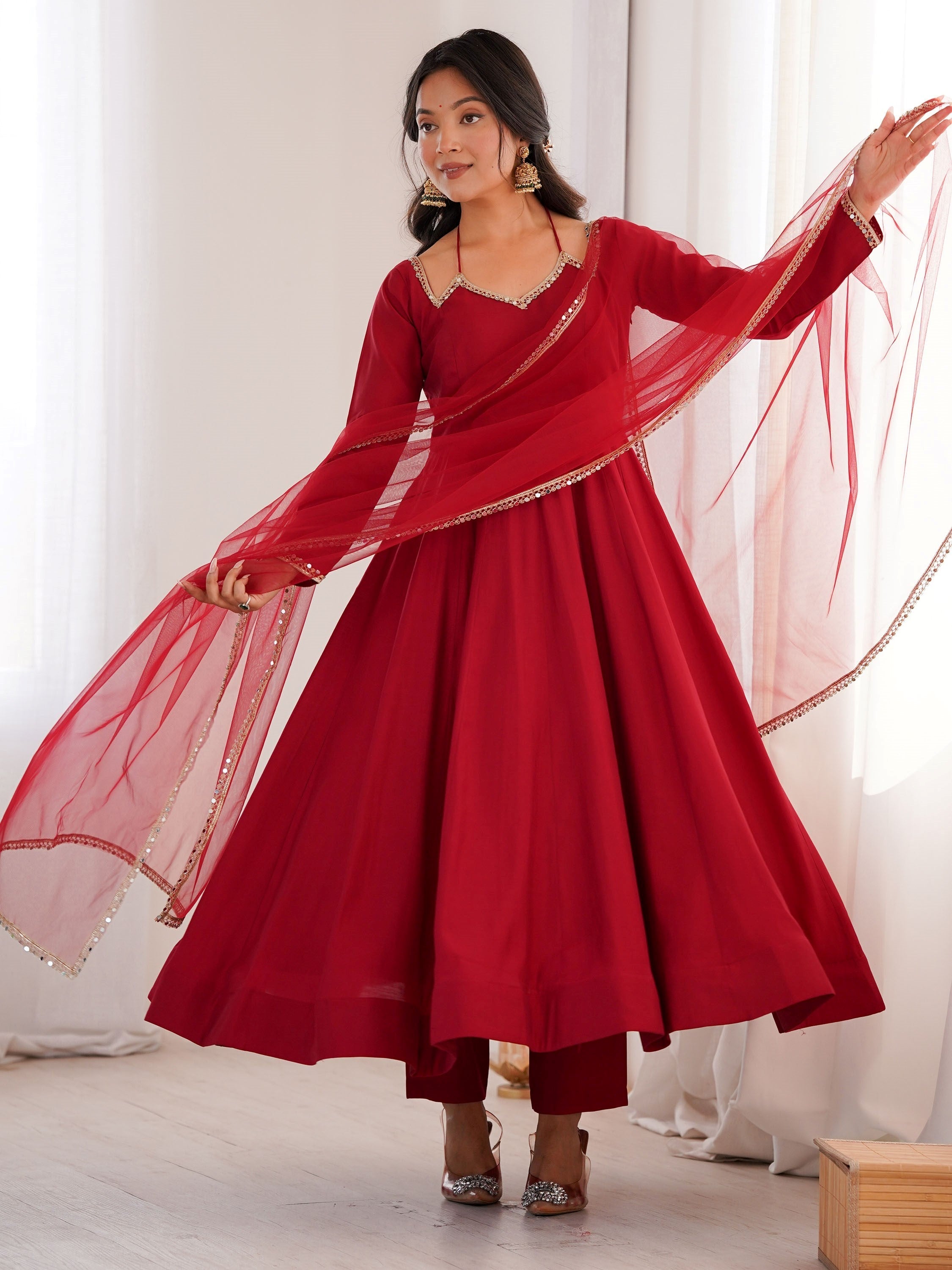 Maroon Georgette Festival Wear Gown With Dupatta for Women