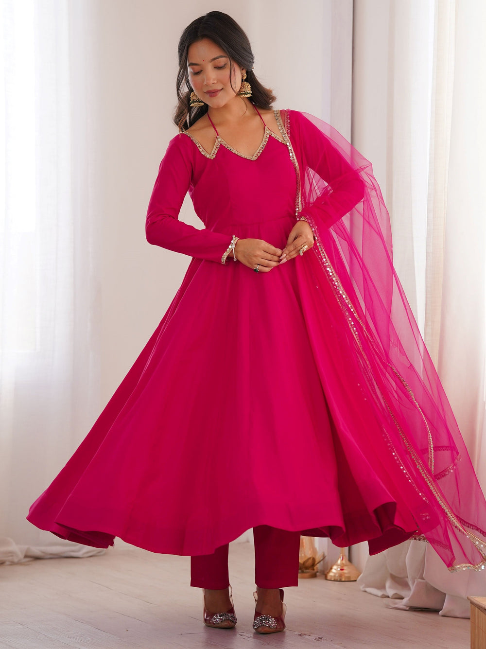 Pink Georgette Festival Wear Gown With Dupatta for Women