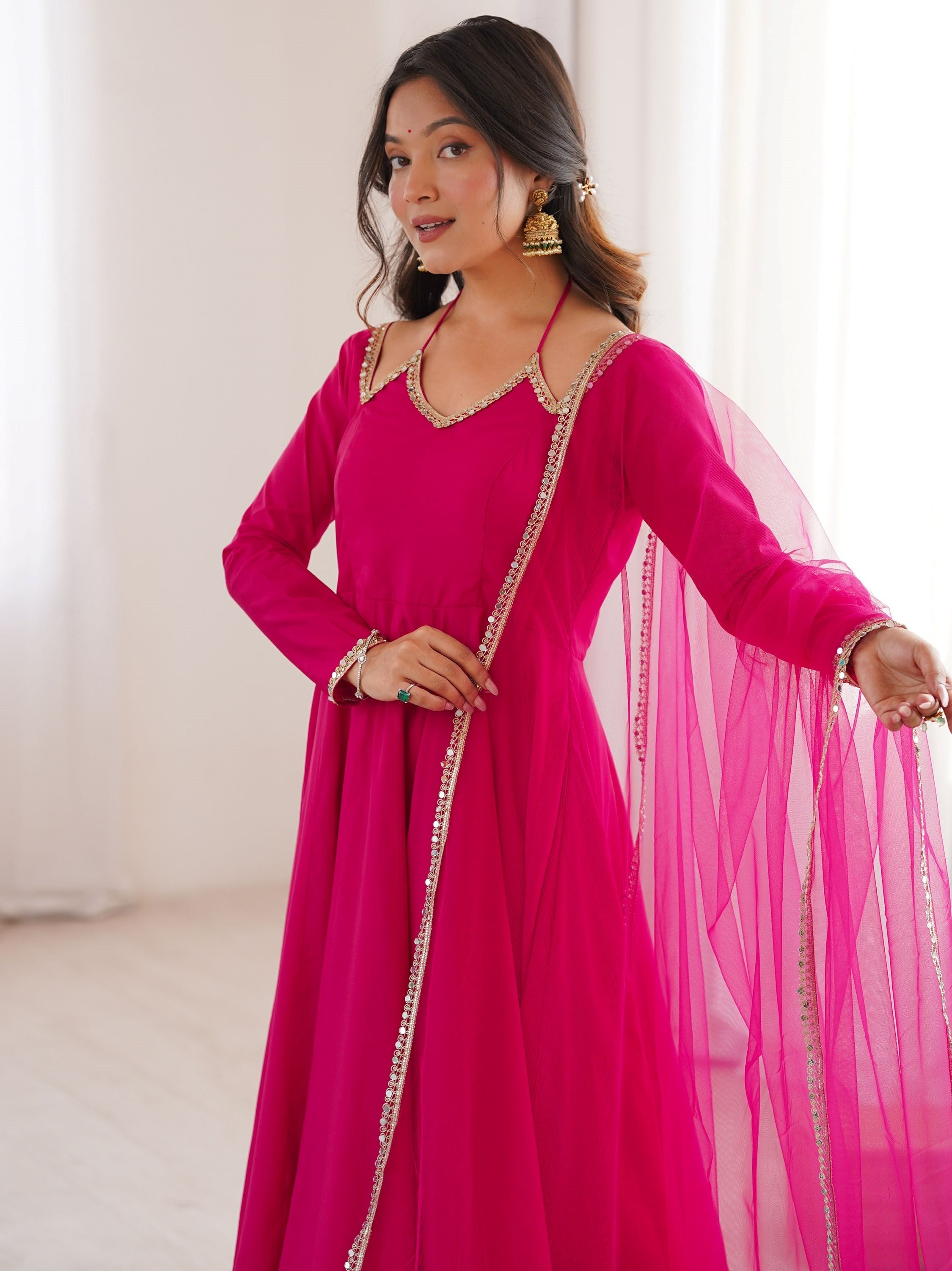 Pink Georgette Festival Wear Gown With Dupatta for Women