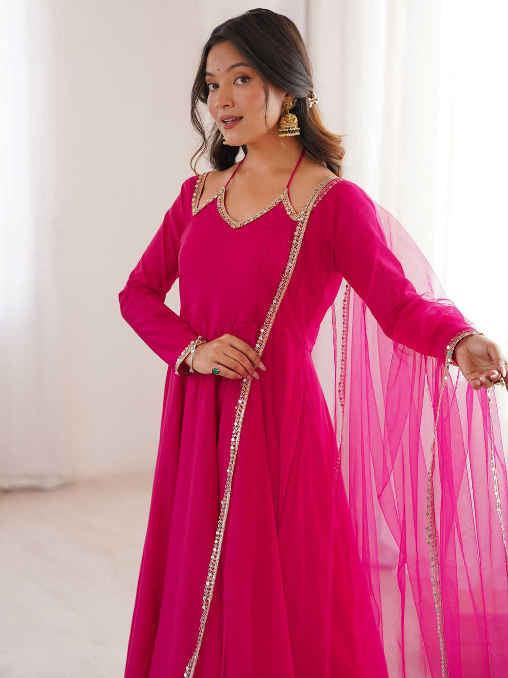 Pink Georgette Festival Wear Gown With Dupatta for Women
