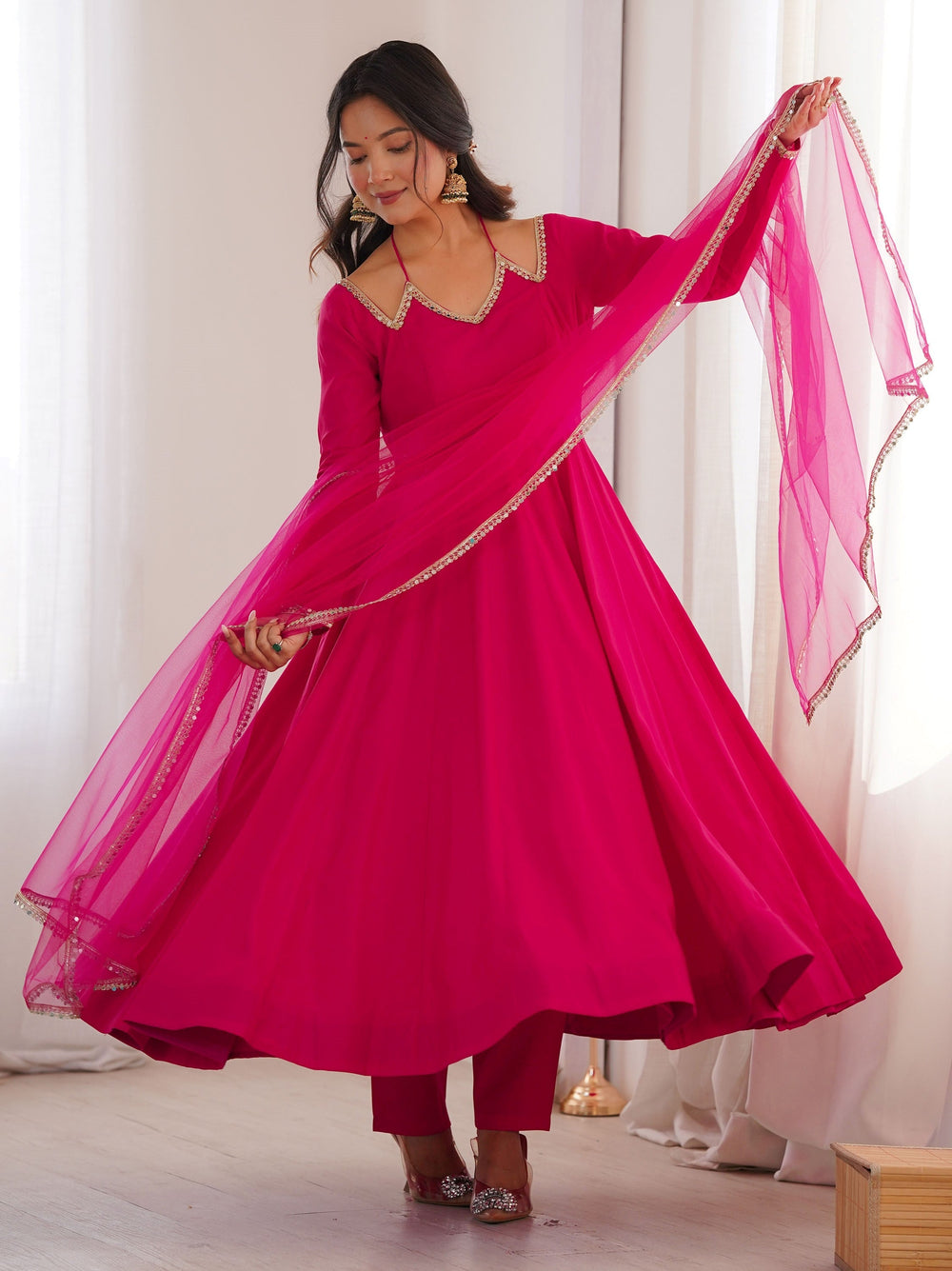 Pink Georgette Festival Wear Gown With Dupatta for Women
