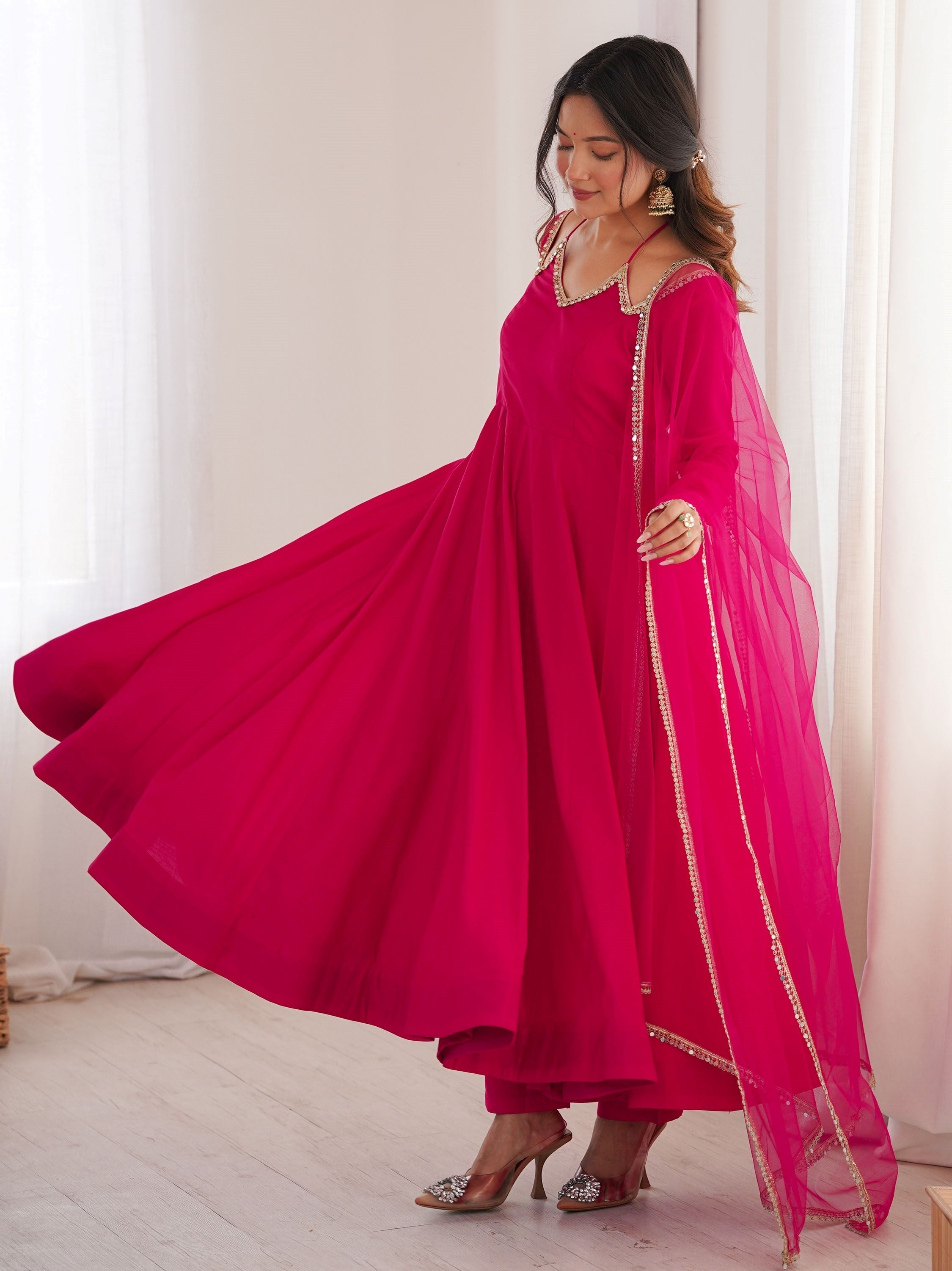 Pink Georgette Festival Wear Gown With Dupatta for Women