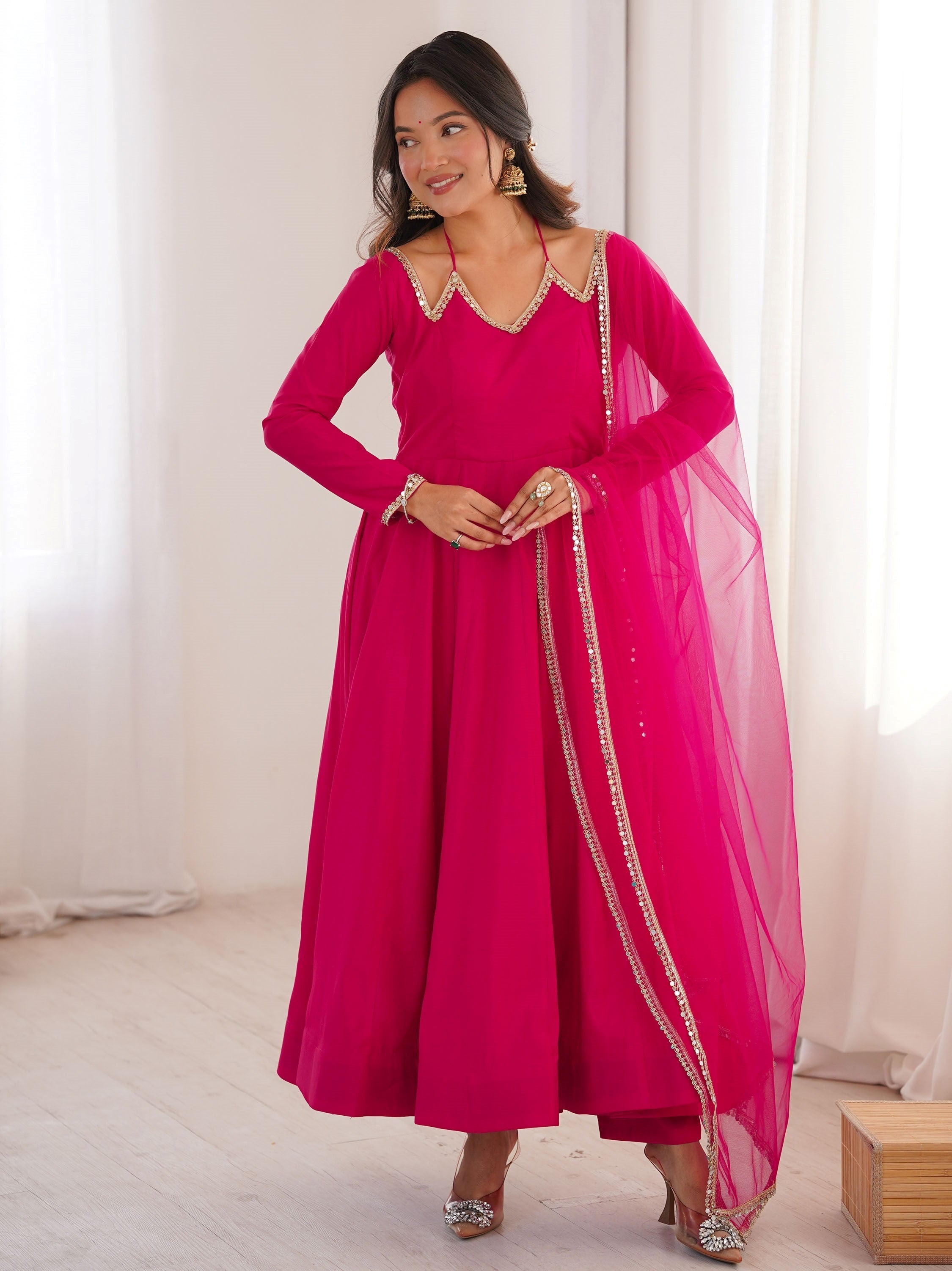 Pink Georgette Festival Wear Gown With Dupatta for Women