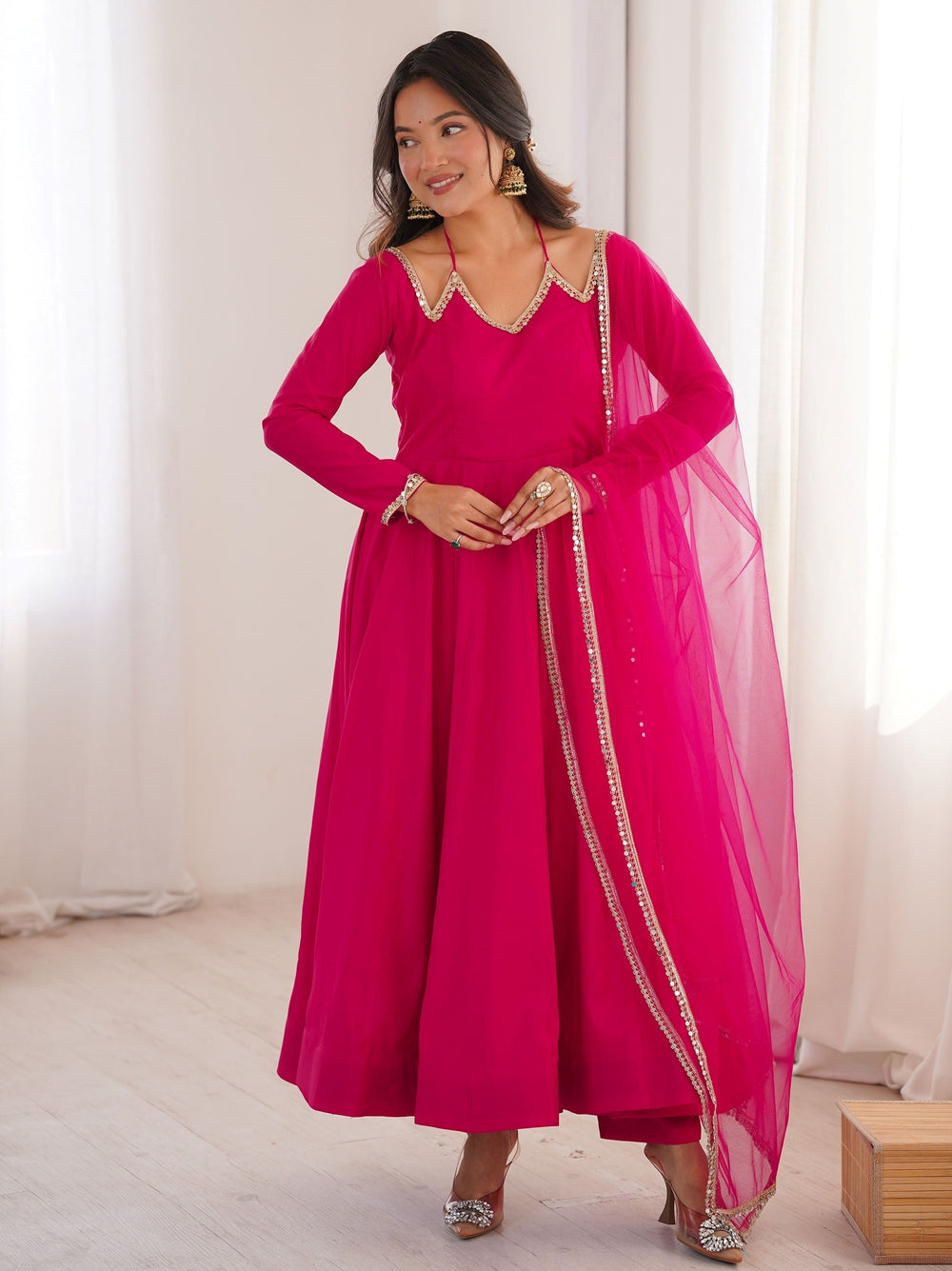 Pink Georgette Festival Wear Gown With Dupatta for Women