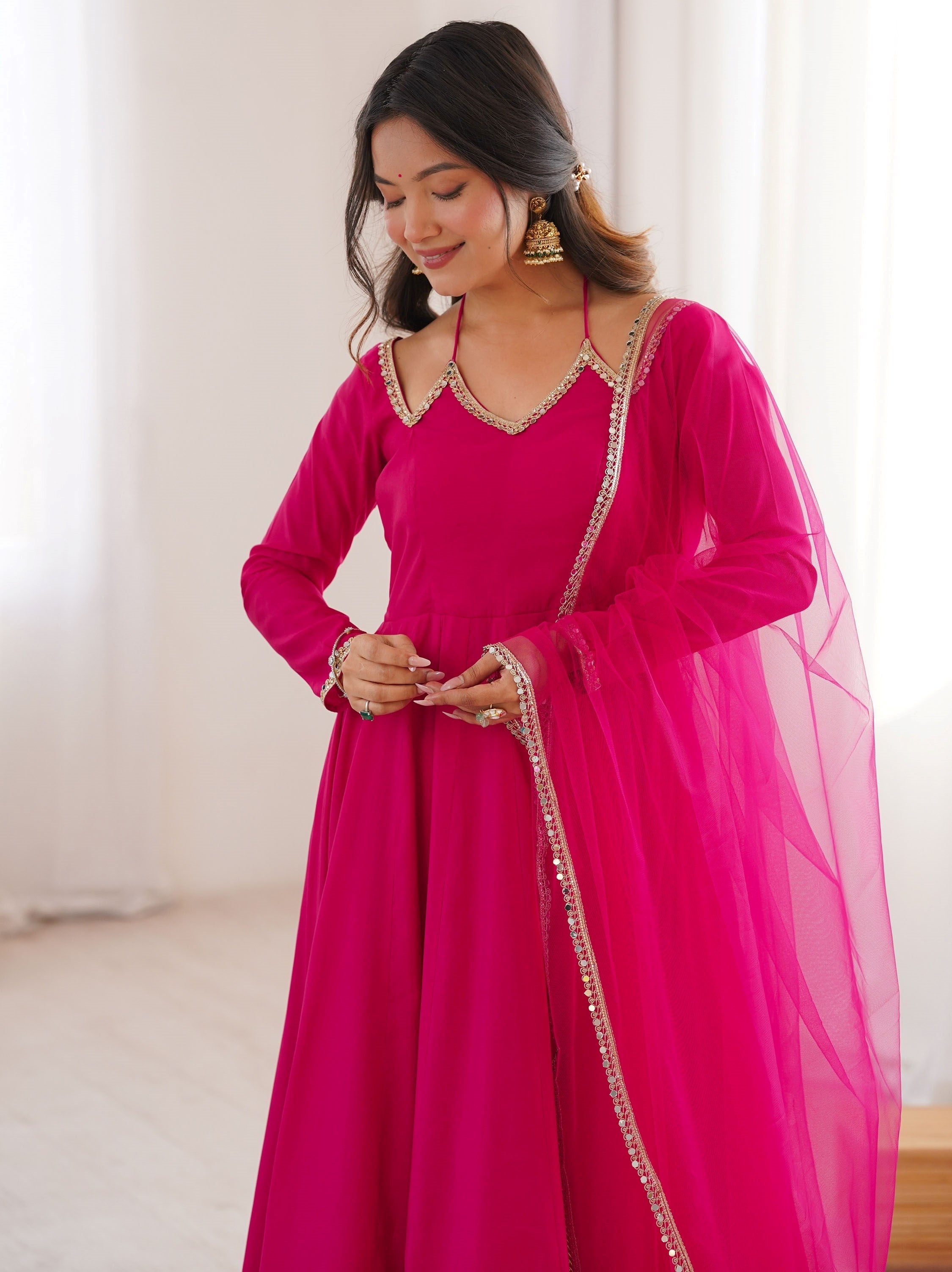 Pink Georgette Festival Wear Gown With Dupatta for Women