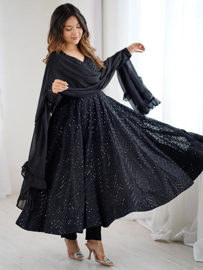 Black Sequins Georgette Festival Wear Anarkali Suit for Women