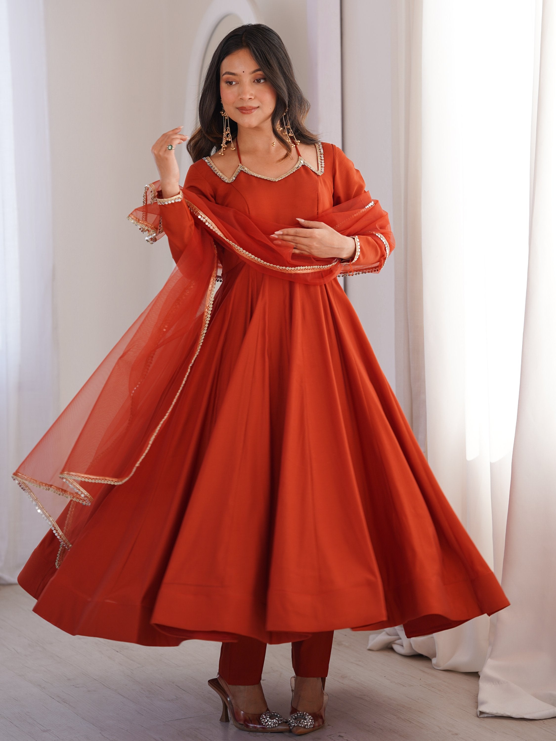 Rust Stunning Georgette Wedding Wear Anarakali Suit
