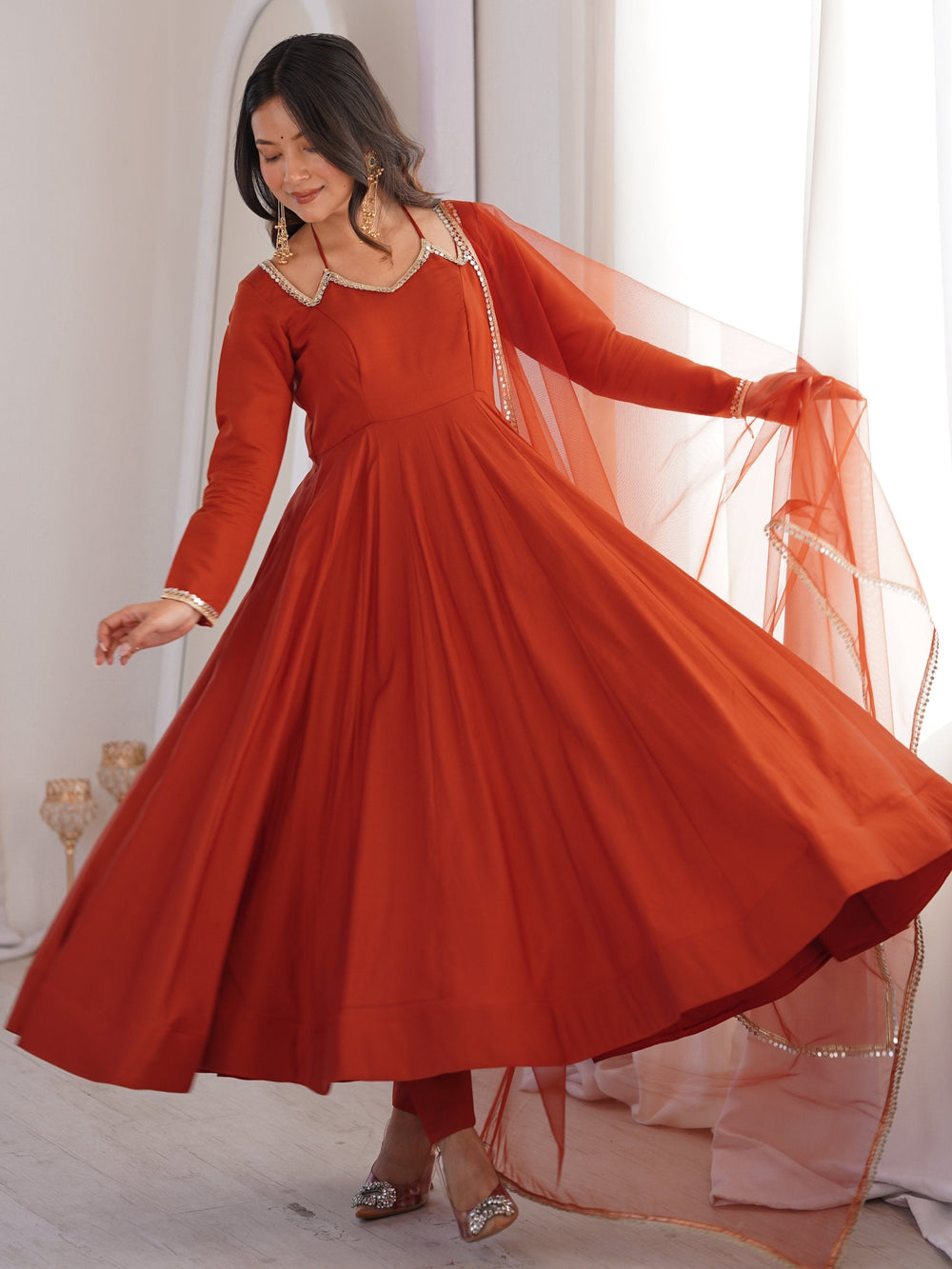 Rust Stunning Georgette Wedding Wear Anarakali Suit