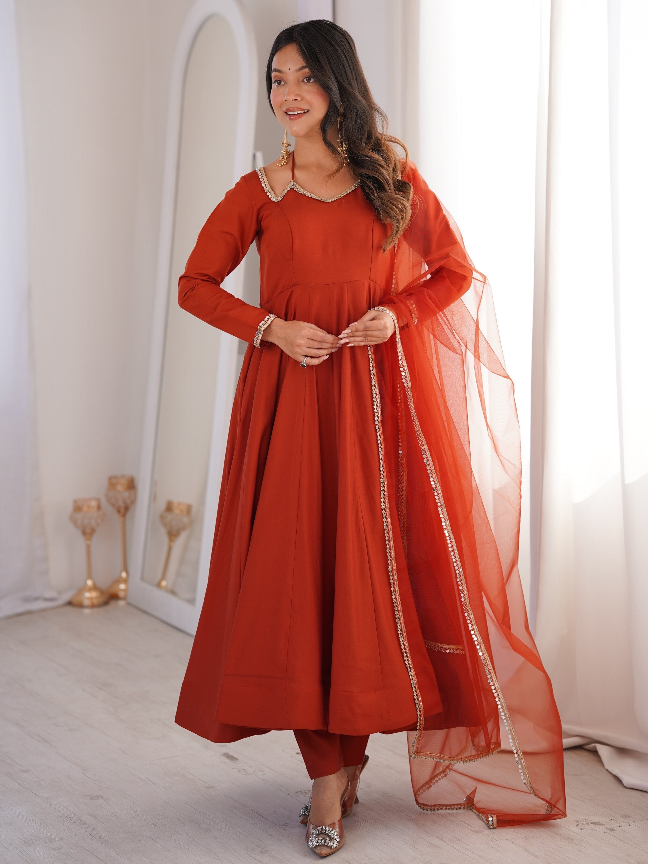 Rust Stunning Georgette Wedding Wear Anarakali Suit