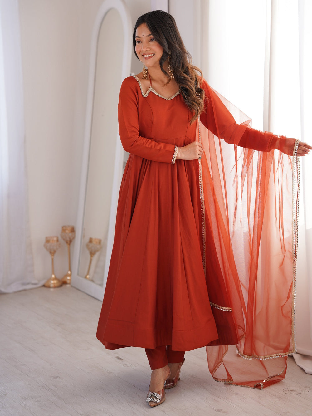 Rust Stunning Georgette Wedding Wear Anarakali Suit