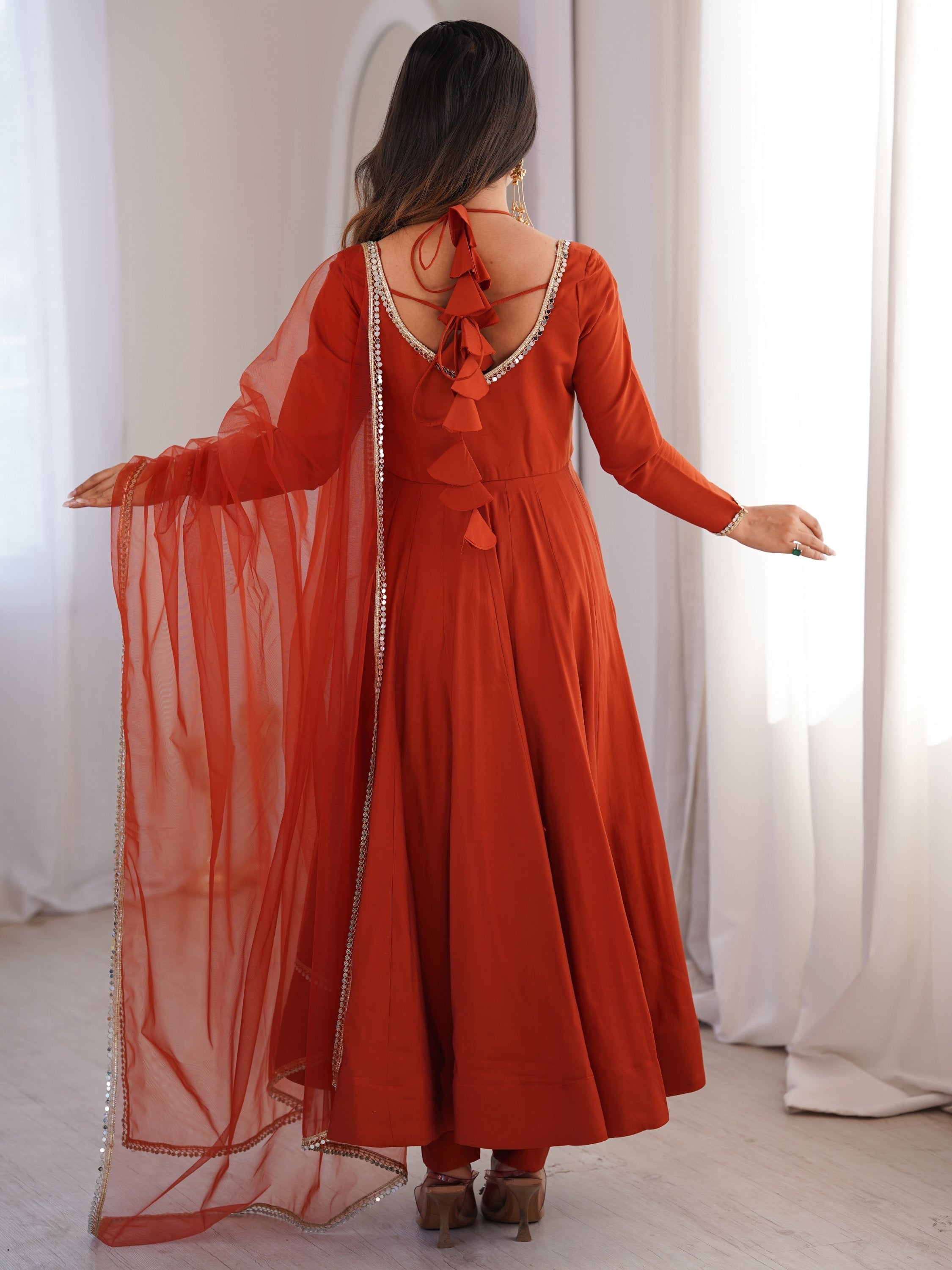 Rust Stunning Georgette Wedding Wear Anarakali Suit