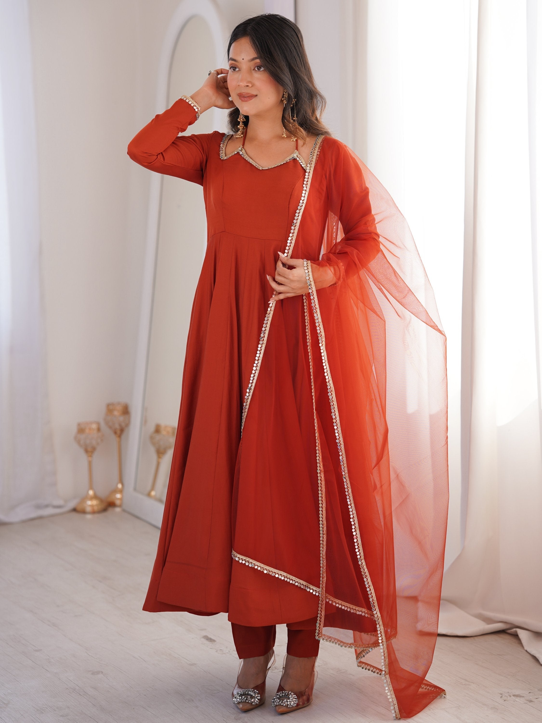 Rust Stunning Georgette Wedding Wear Anarakali Suit