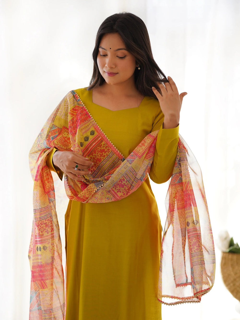 Mustard Attractive Cotton Event Wear Straight Kurta With Pant