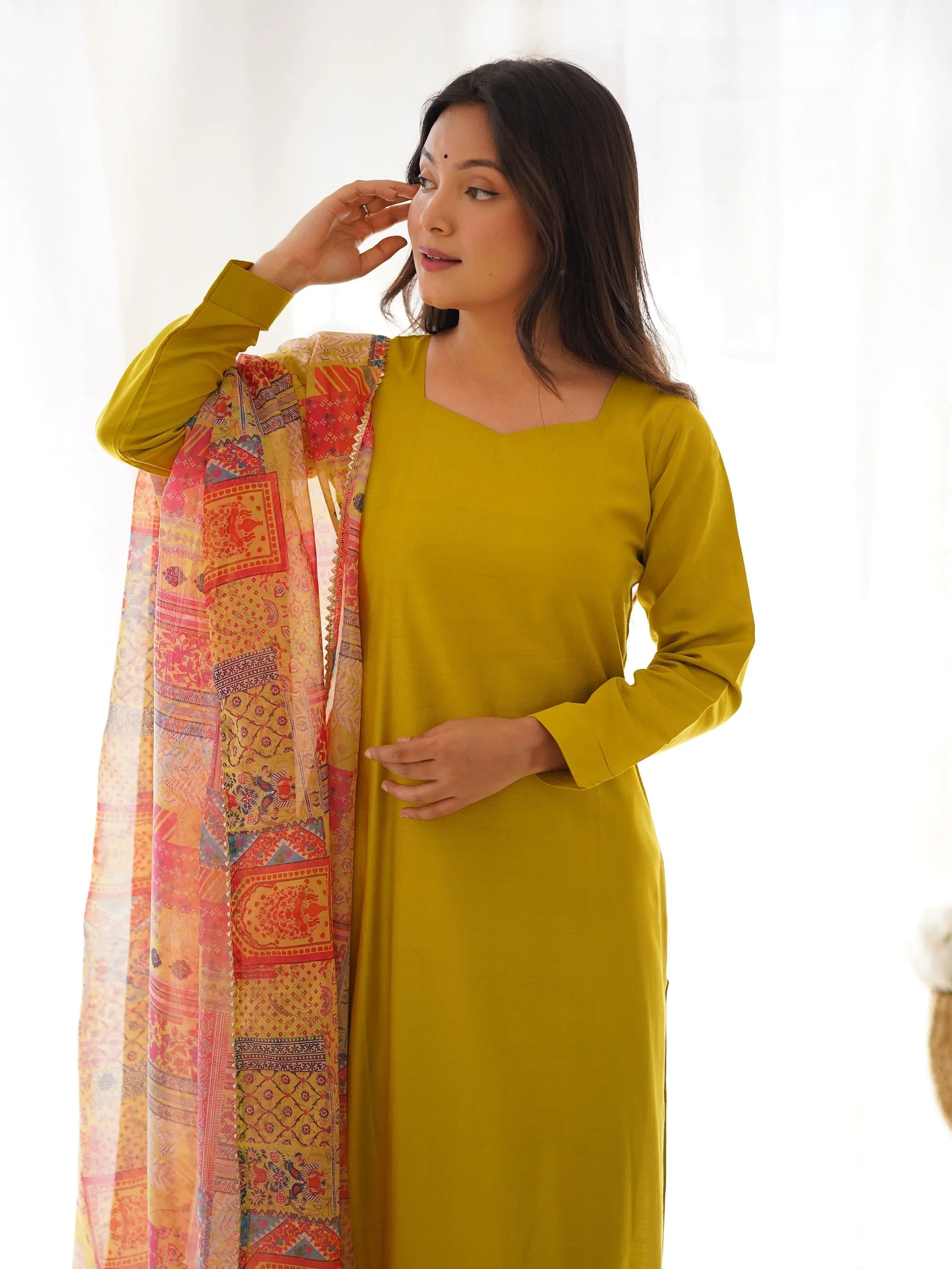Mustard Attractive Cotton Event Wear Straight Kurta With Pant