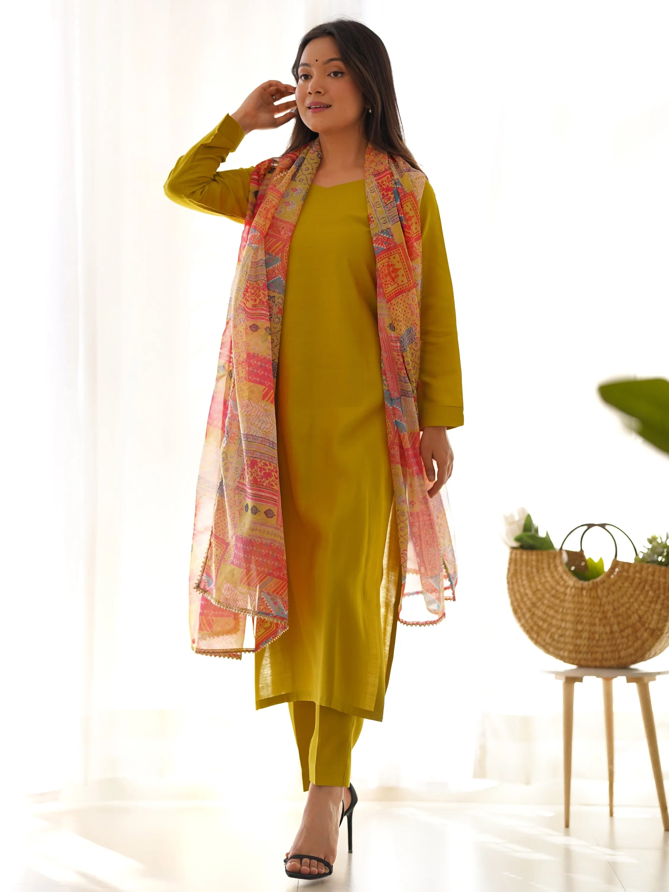 Mustard Attractive Cotton Event Wear Straight Kurta With Pant