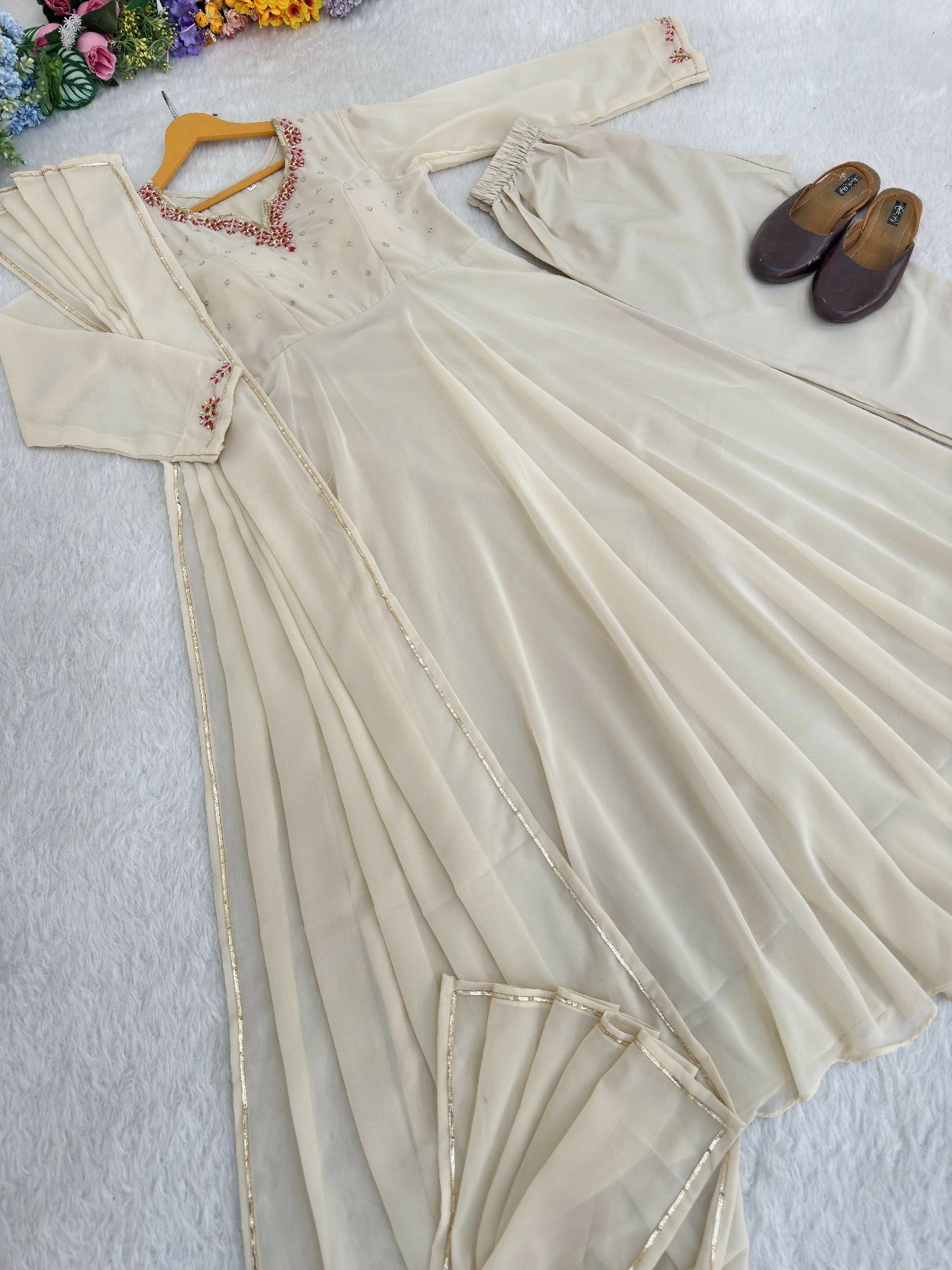 Designer Princess Faux Georgette Gown Set with Pant & Dupatta - Zimonza