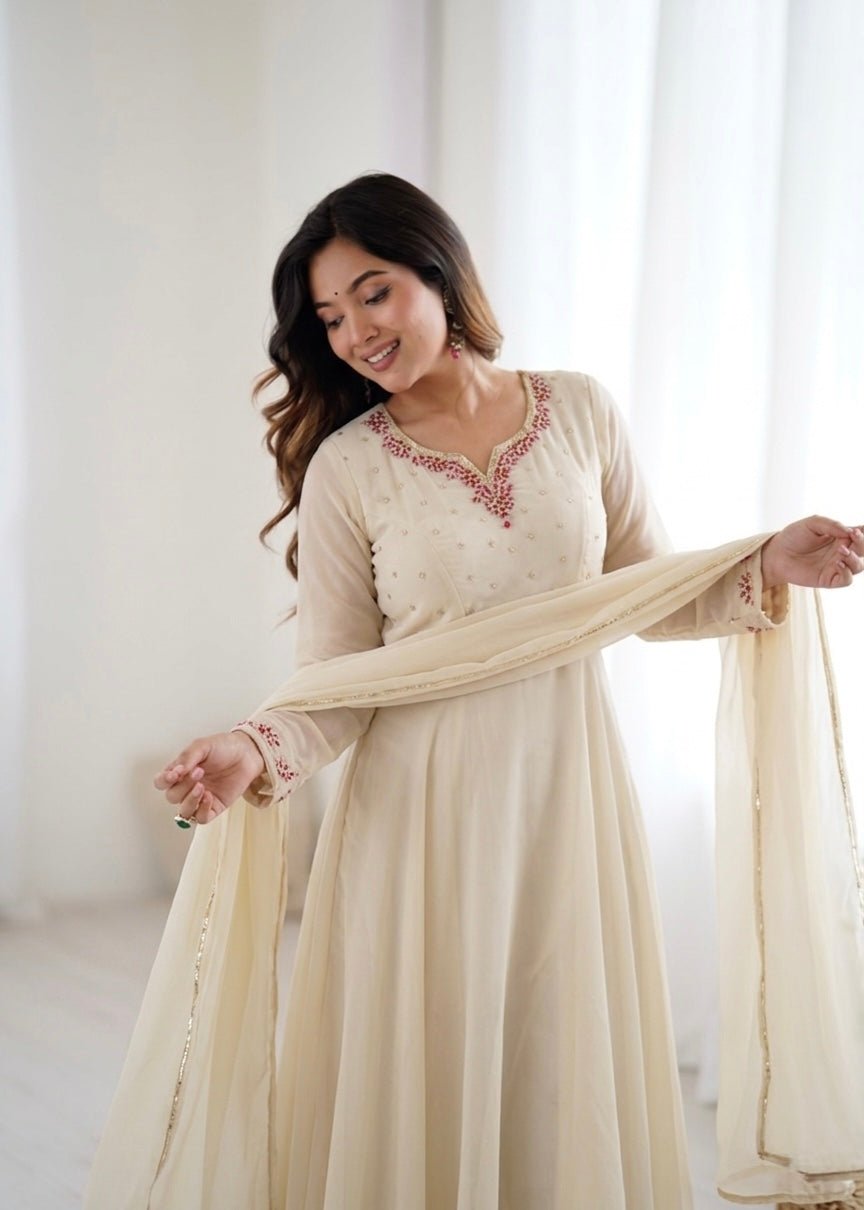 Designer Princess Faux Georgette Gown Set with Pant & Dupatta - Zimonza