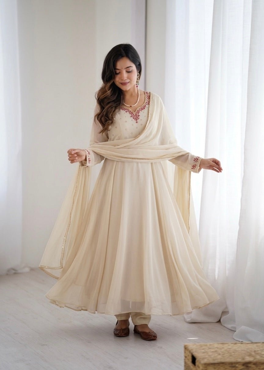 Designer Princess Faux Georgette Gown Set with Pant & Dupatta - Zimonza