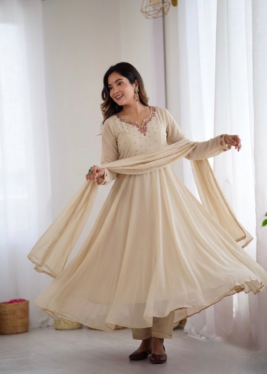 Designer Princess Faux Georgette Gown Set with Pant & Dupatta - Zimonza
