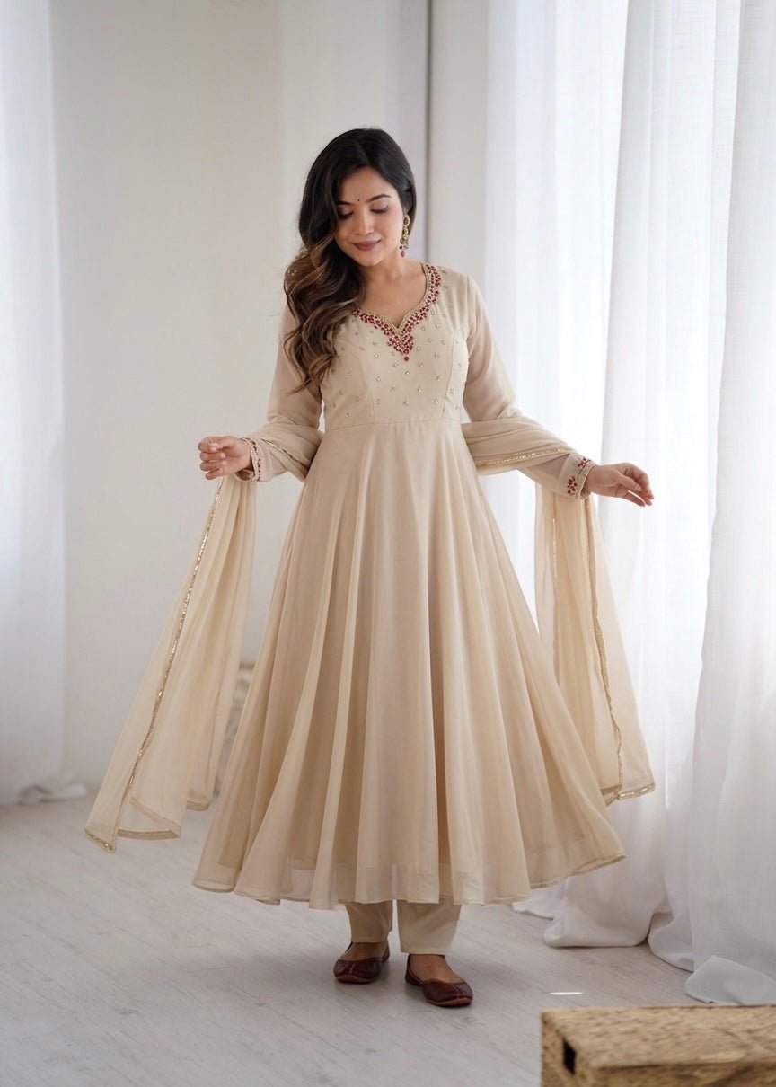 Designer Princess Faux Georgette Gown Set with Pant & Dupatta - Zimonza