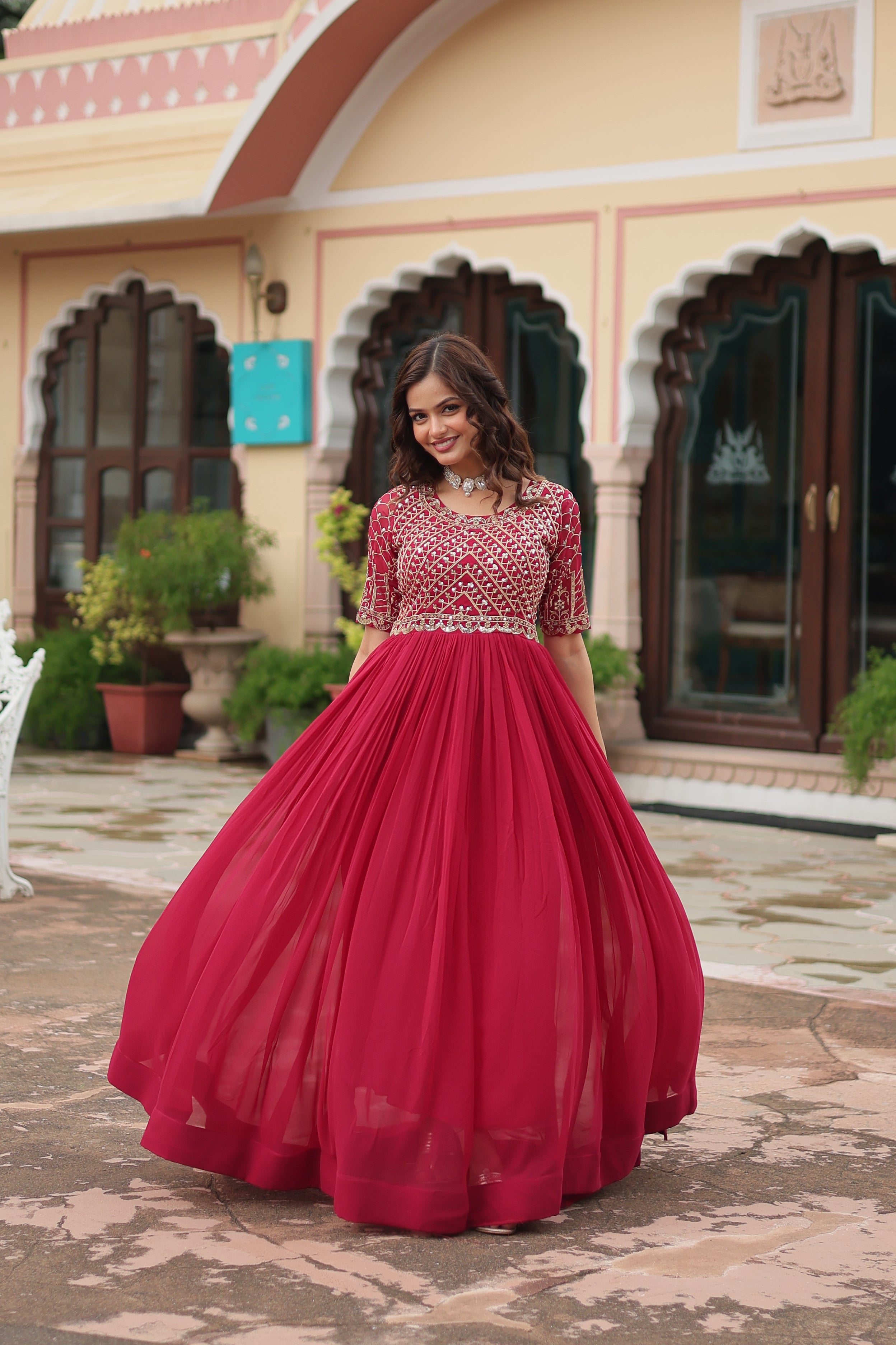 Georgette Embroidered Wedding Wear Gown for Women