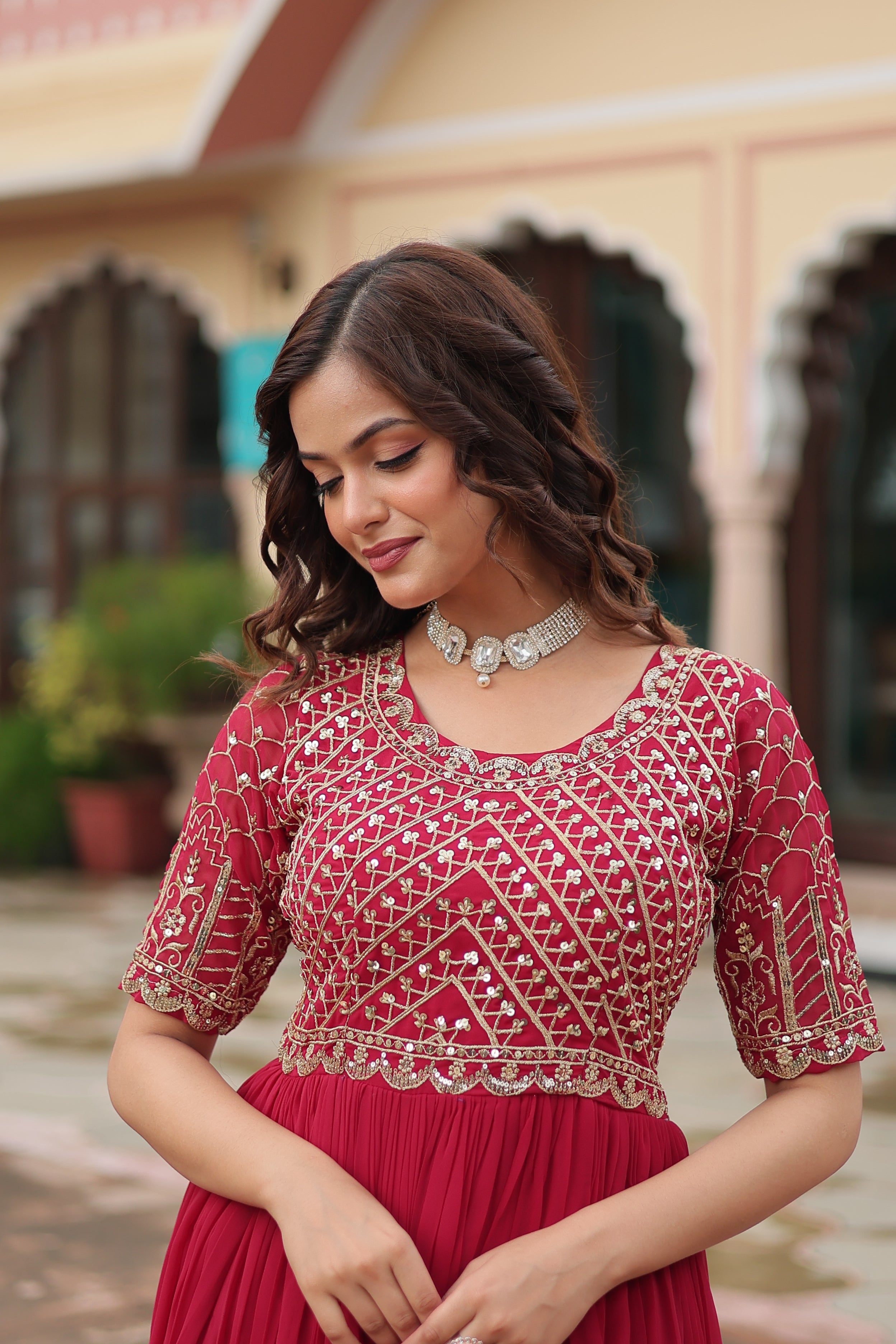 Georgette Embroidered Wedding Wear Gown for Women