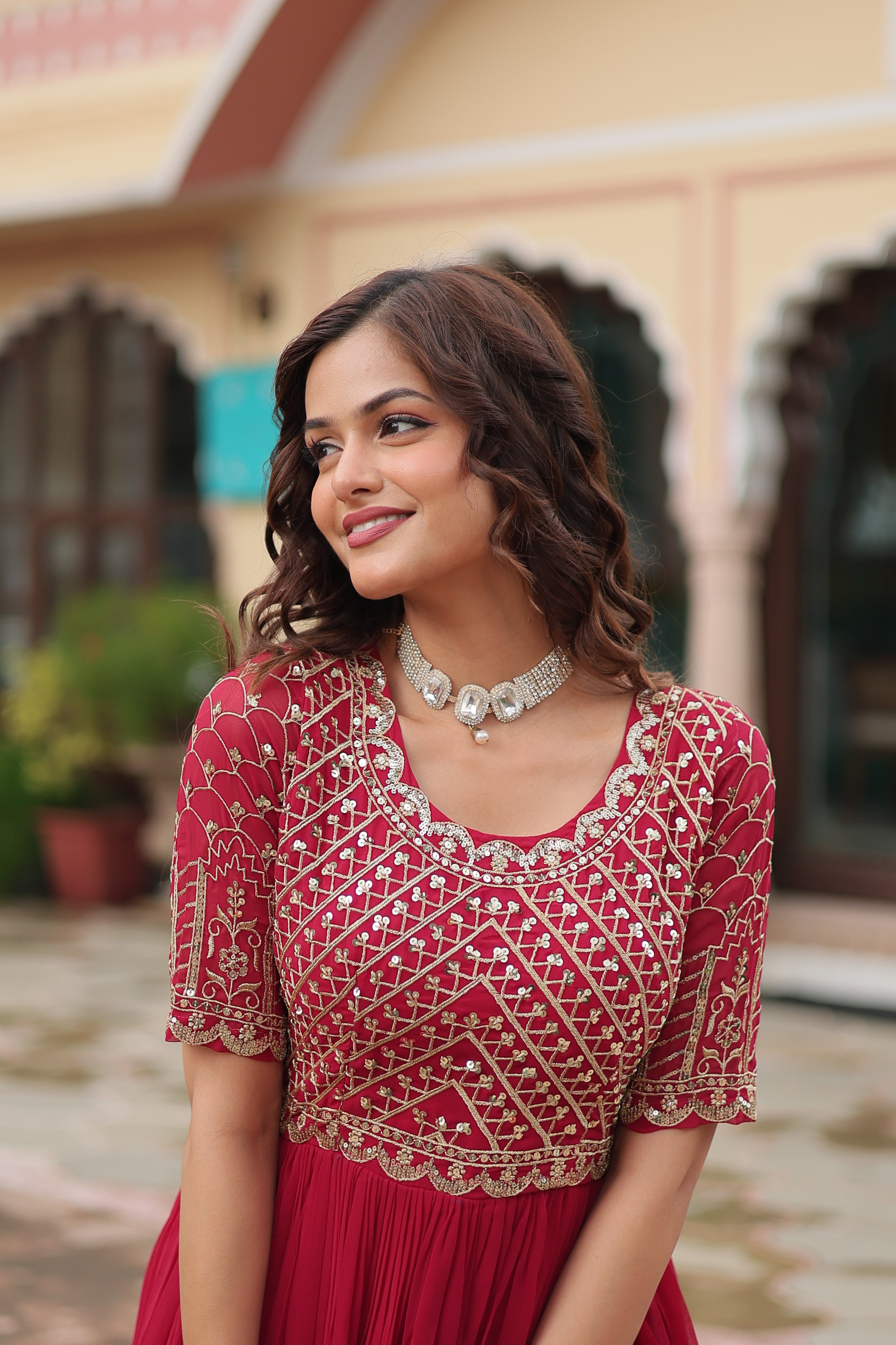 Georgette Embroidered Wedding Wear Gown for Women