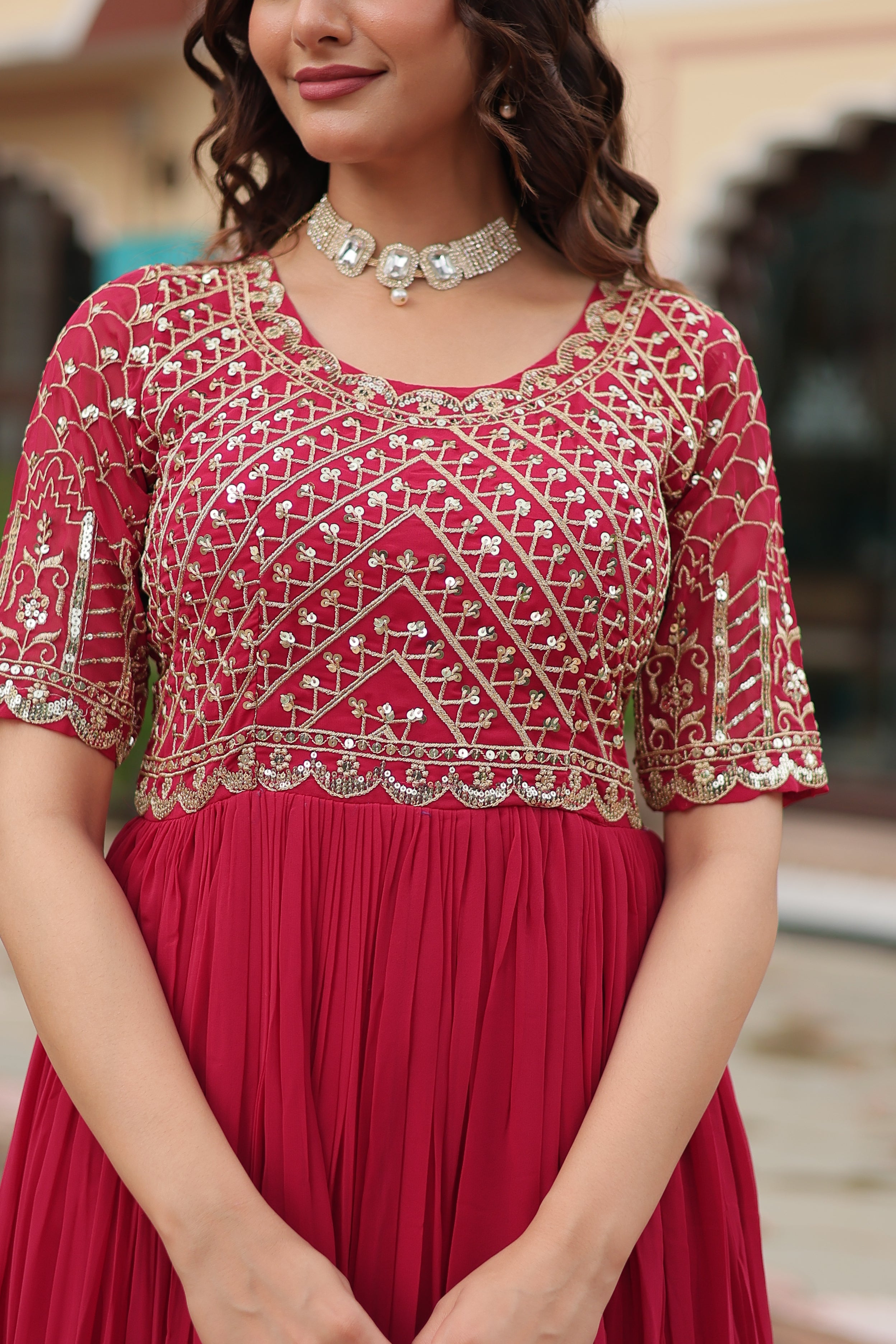 Georgette Embroidered Wedding Wear Gown for Women