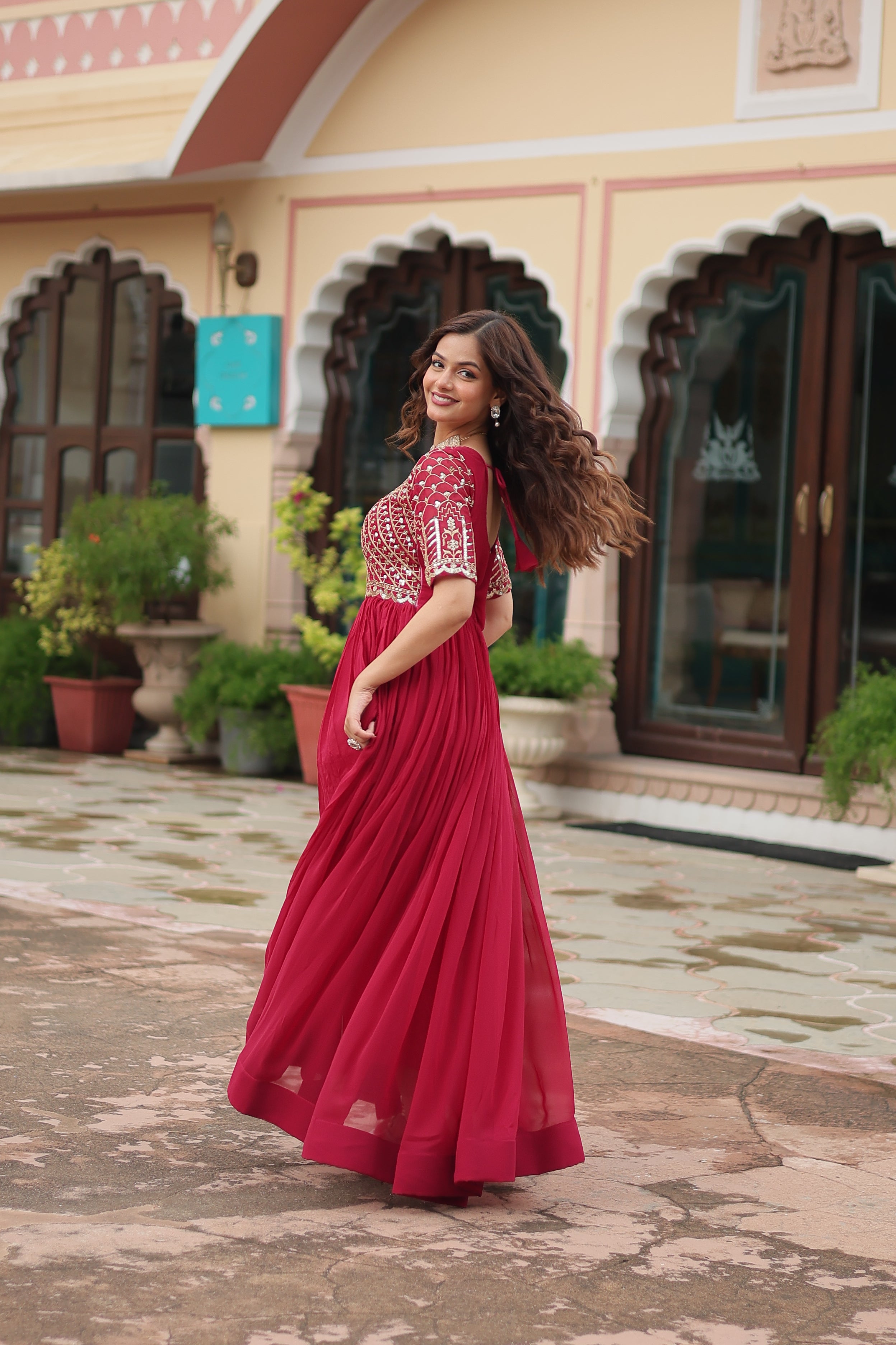 Georgette Embroidered Wedding Wear Gown for Women